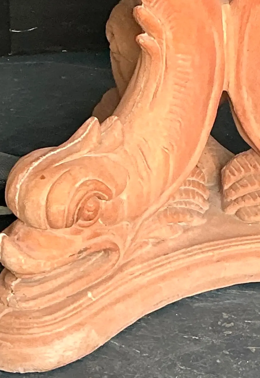 Vintage Cast Concrete Koi Table Pedestal - Bottom view