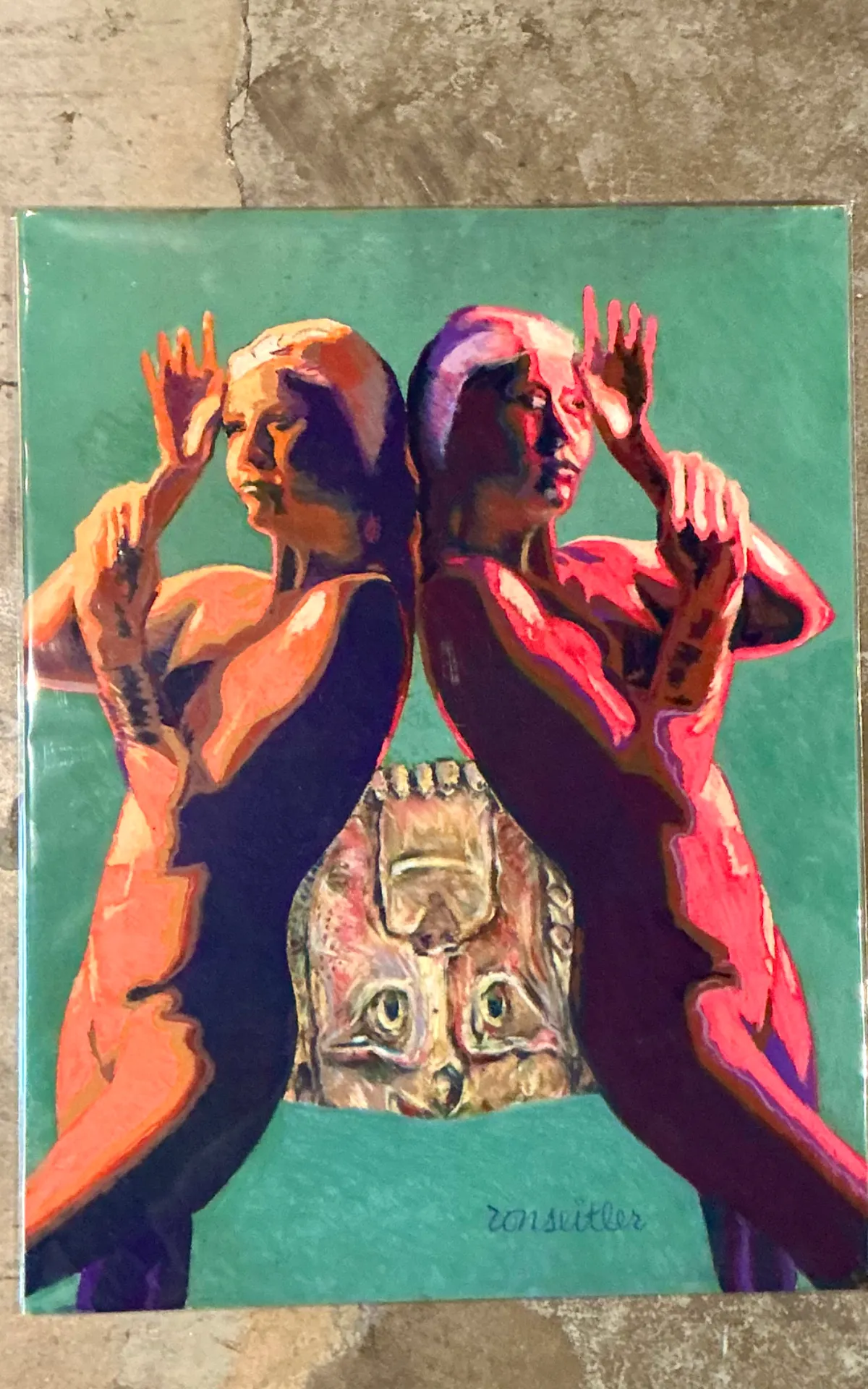 Vintage Ron Seitler Figurative Oil Crayon Figurative Drawing — additional photo 7