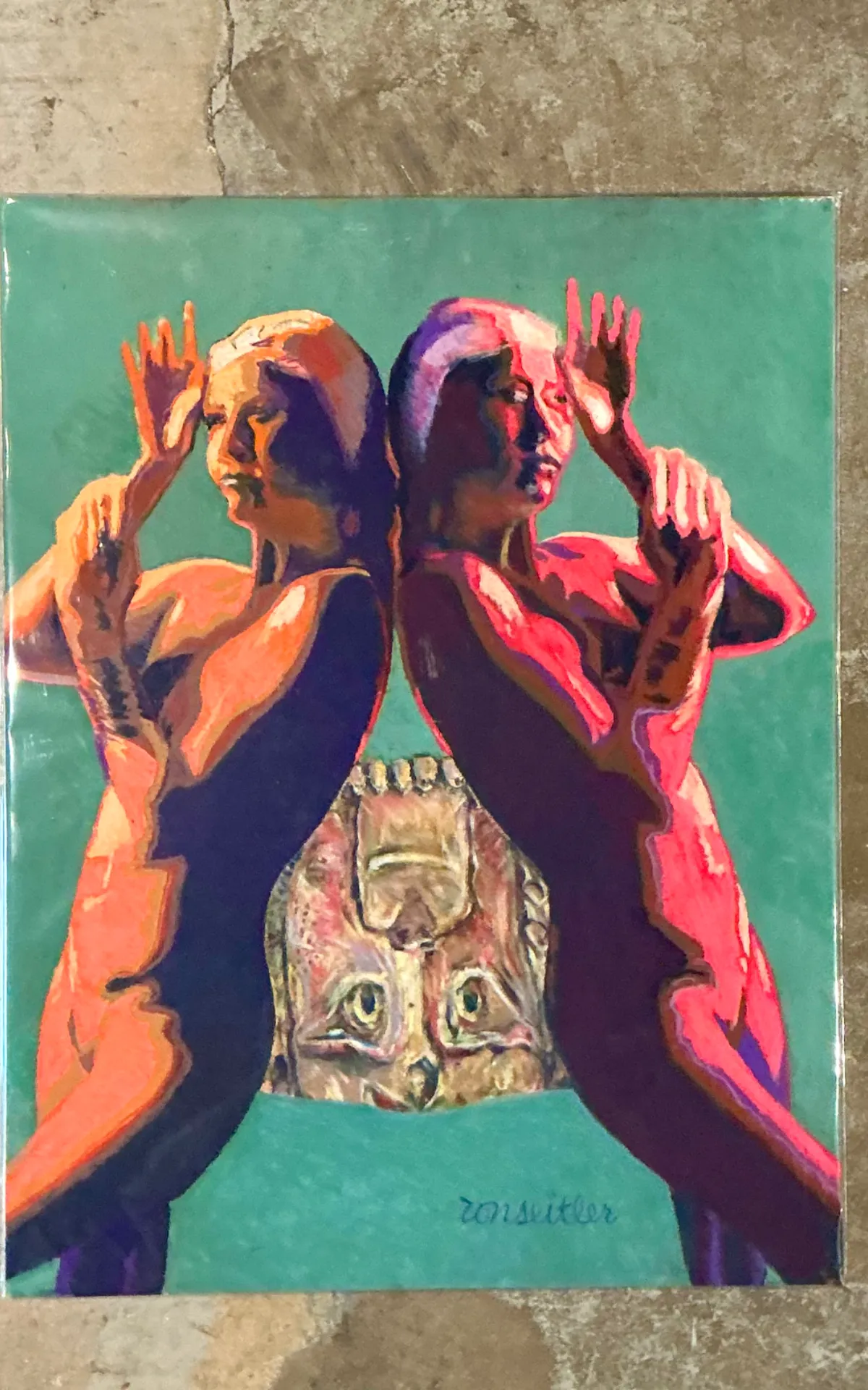 Vintage Ron Seitler Figurative Oil Crayon Figurative Drawing — additional photo 5
