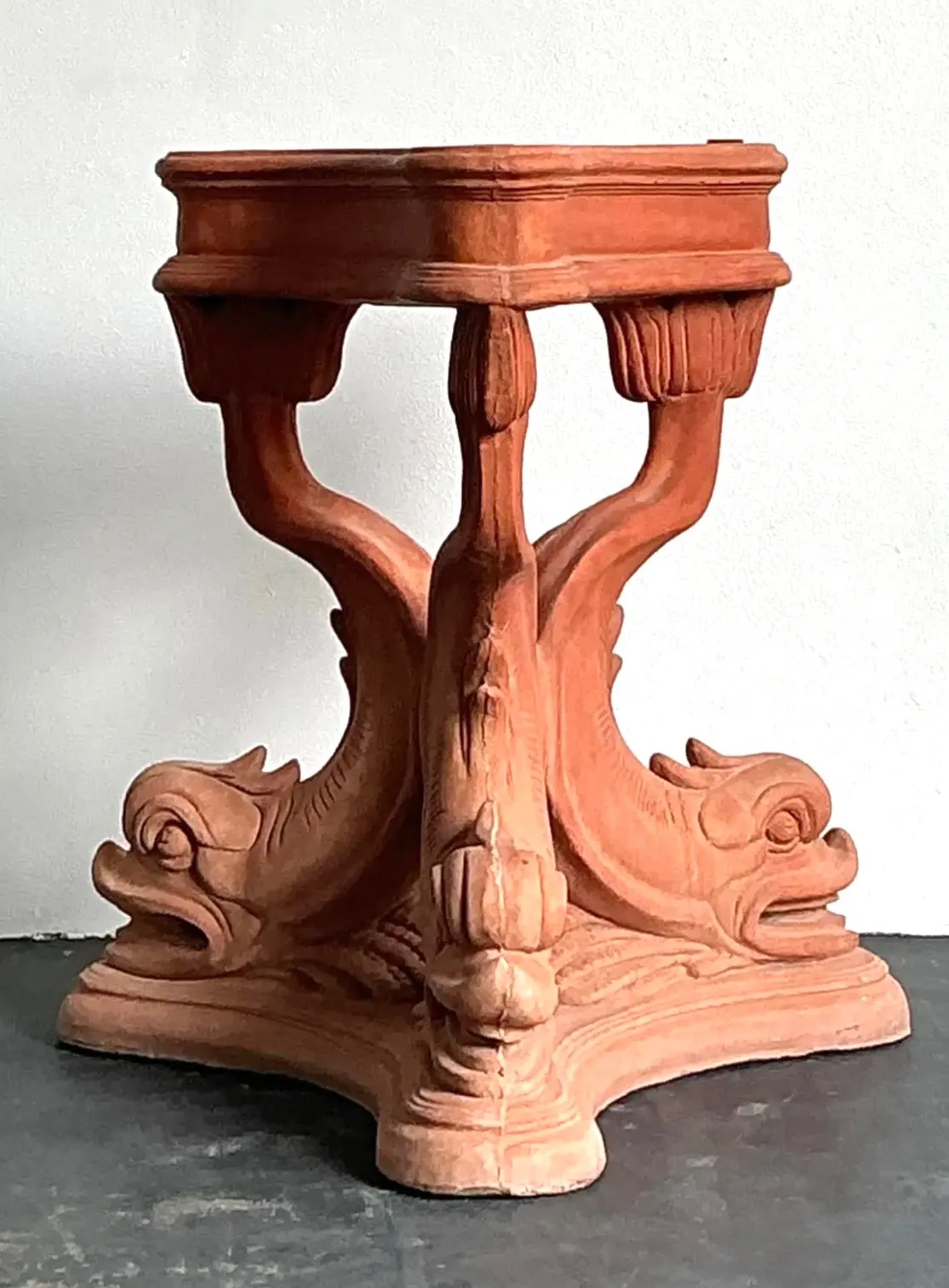 Vintage Cast Concrete Koi Table Pedestal - Back view