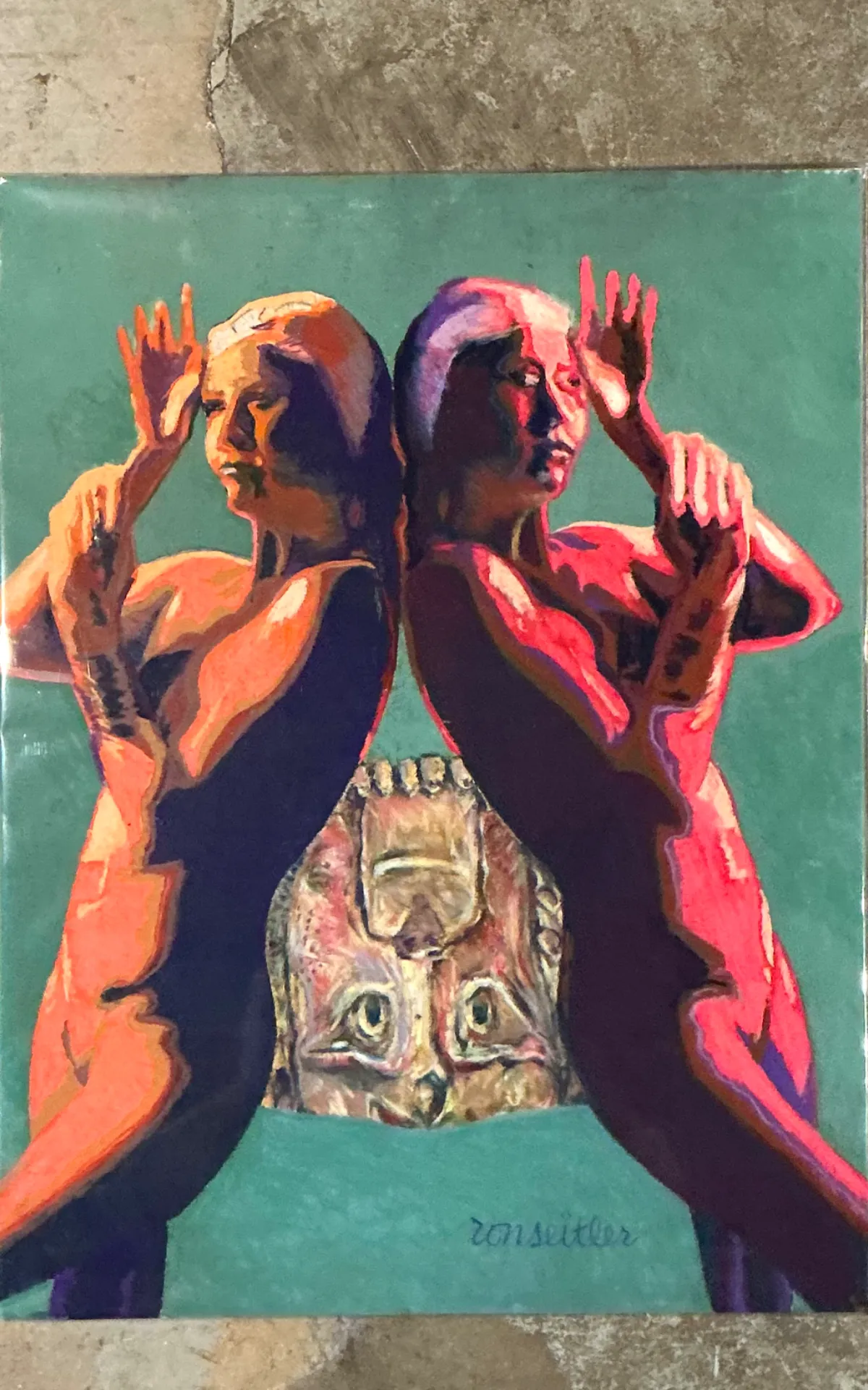 Vintage Ron Seitler Figurative Oil Crayon Figurative Drawing — additional photo 3