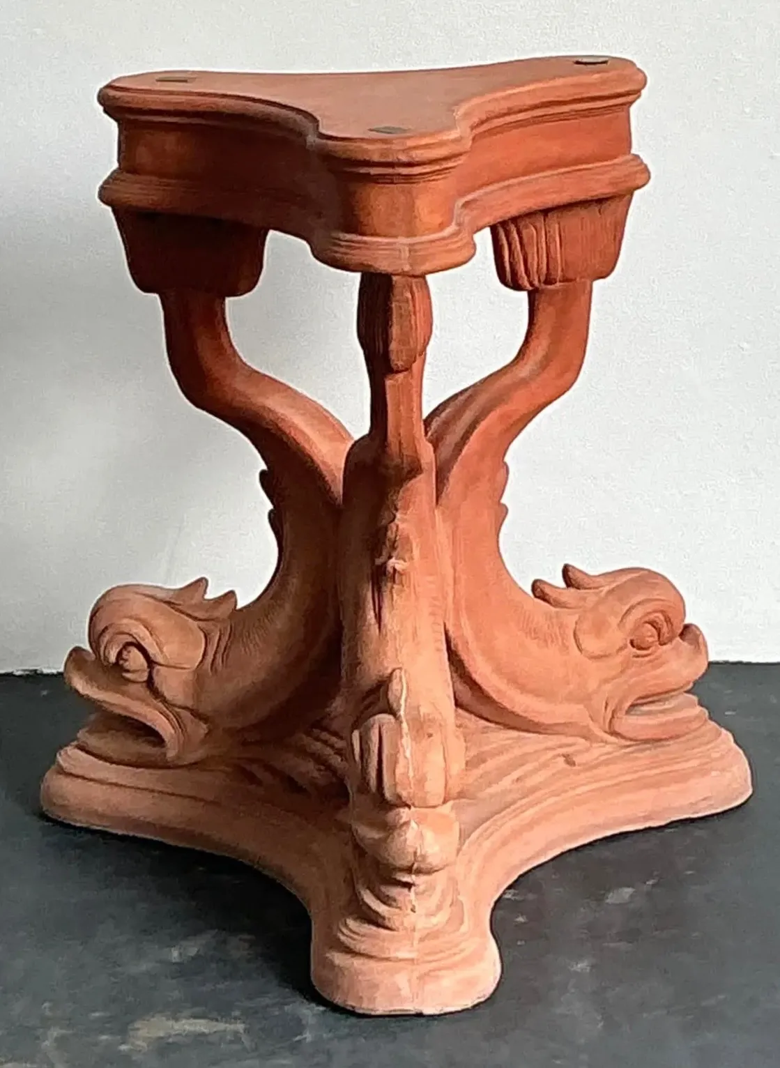 Vintage Cast Concrete Koi Table Pedestal - Close-up view