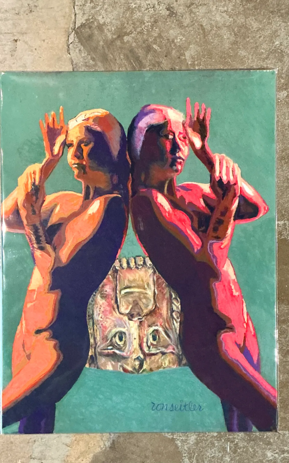 Vintage Ron Seitler Figurative Oil Crayon Figurative Drawing — additional photo 2