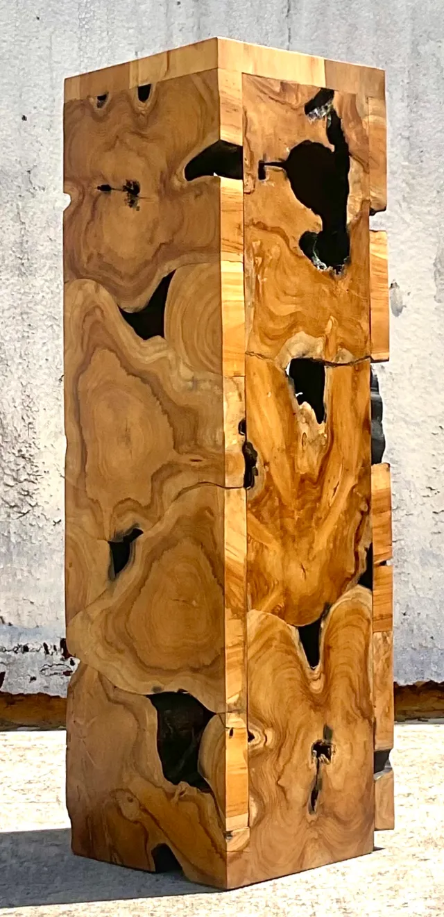 Vintage Slab Burl Wood Pedestal — additional photo 1