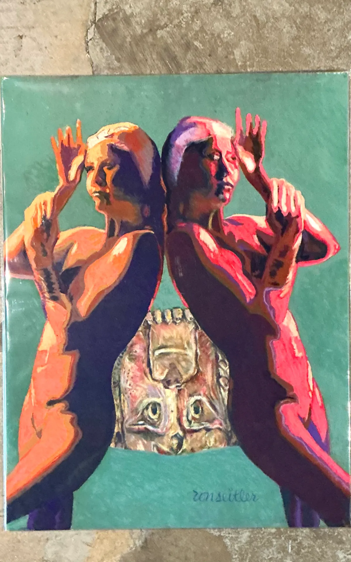 Vintage Ron Seitler Figurative Oil Crayon Figurative Drawing