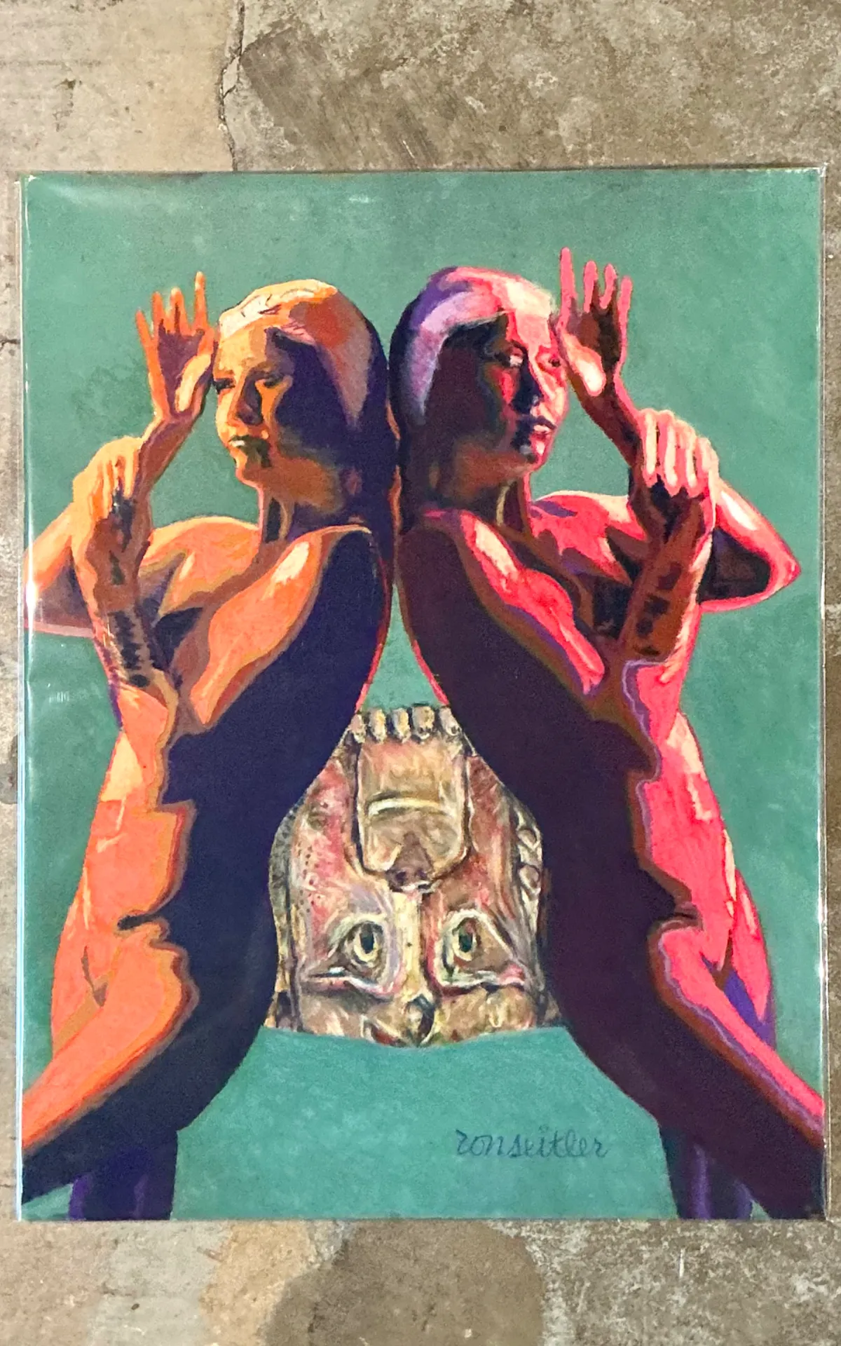 Vintage Ron Seitler Figurative Oil Crayon Figurative Drawing — additional photo 4