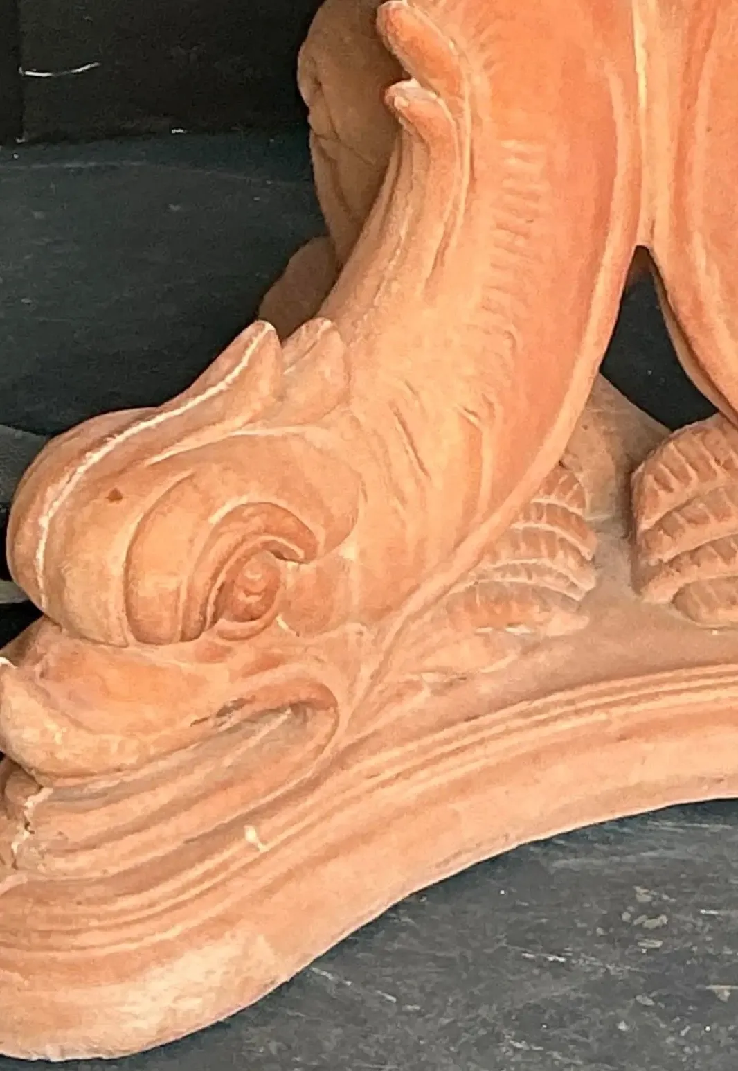 Vintage Cast Concrete Koi Table Pedestal - Top view