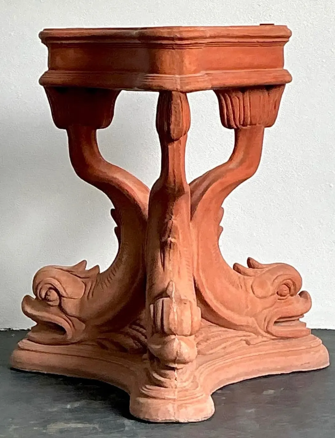 Vintage Cast Concrete Koi Table Pedestal - Angle view