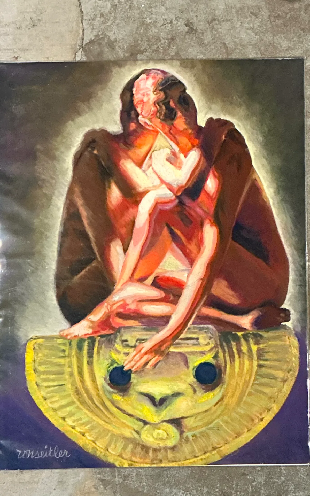 Vintage Ron Seitler Figurative Oil Crayon Drawing — additional photo 5