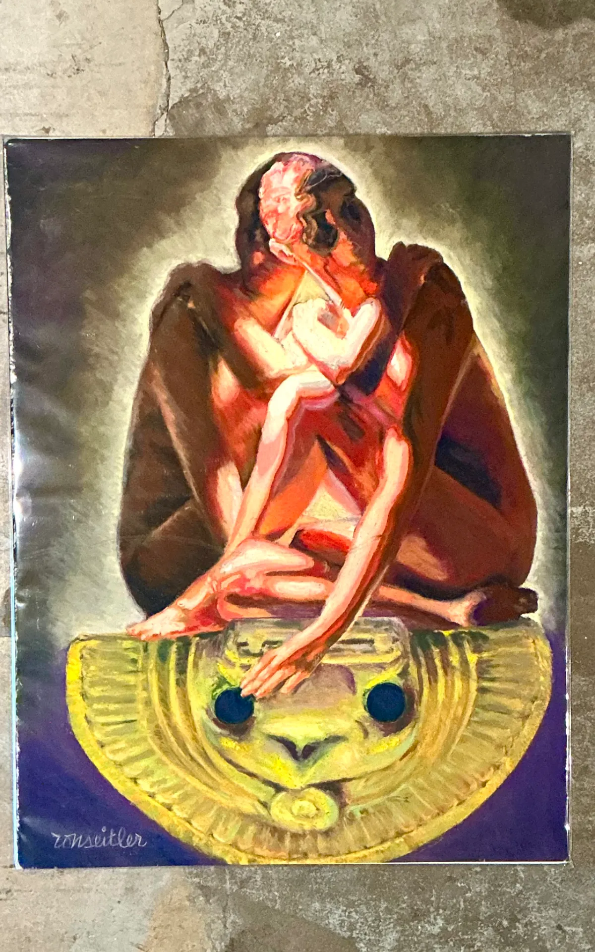 Vintage Ron Seitler Figurative Oil Crayon Drawing — additional photo 4