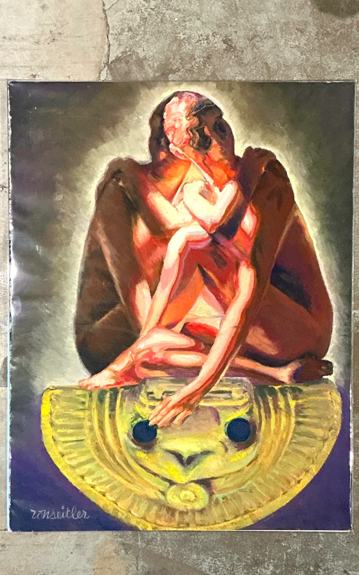 Vintage Ron Seitler Figurative Oil Crayon Drawing — additional photo 3