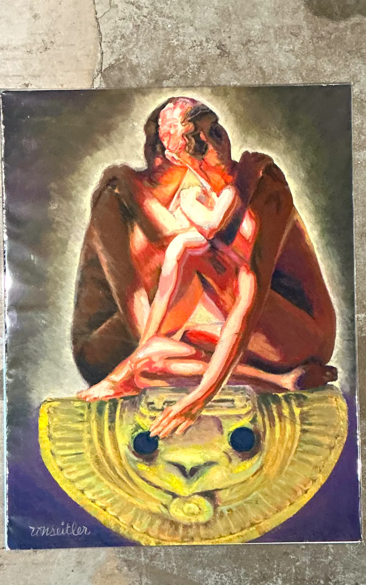 Vintage Ron Seitler Figurative Oil Crayon Drawing — additional photo 2