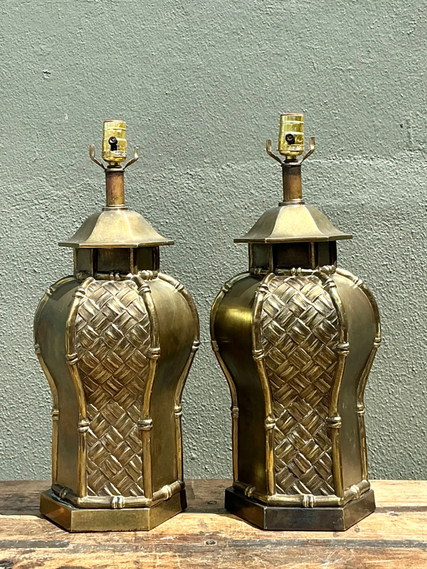 Vintage Brass Bamboo Motif Lamps - A Pair — additional photo 6