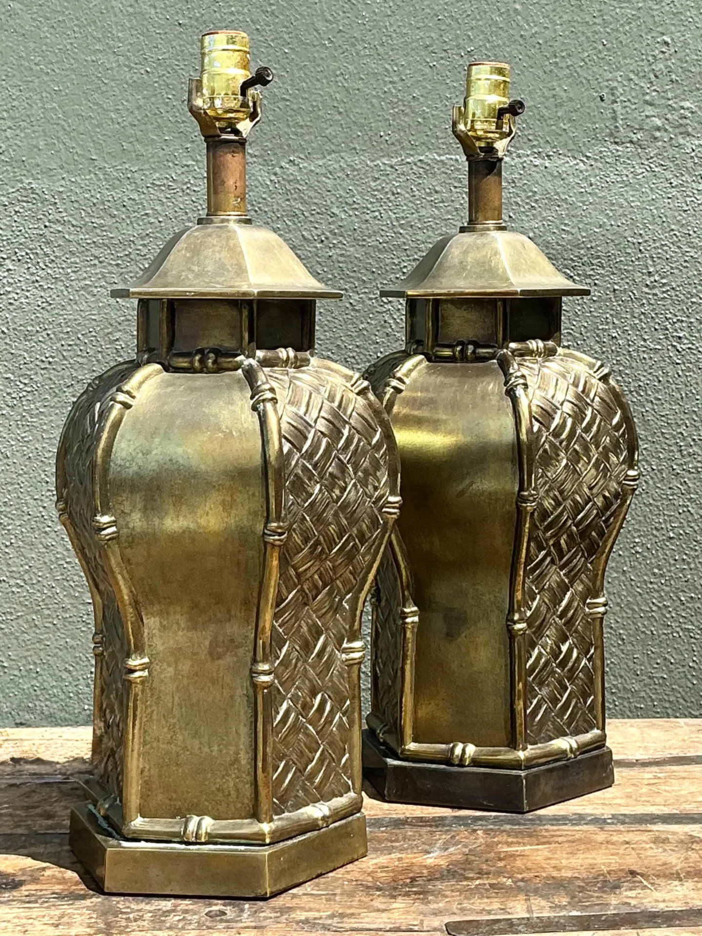 Vintage Brass Bamboo Motif Lamps - A Pair — additional photo 5