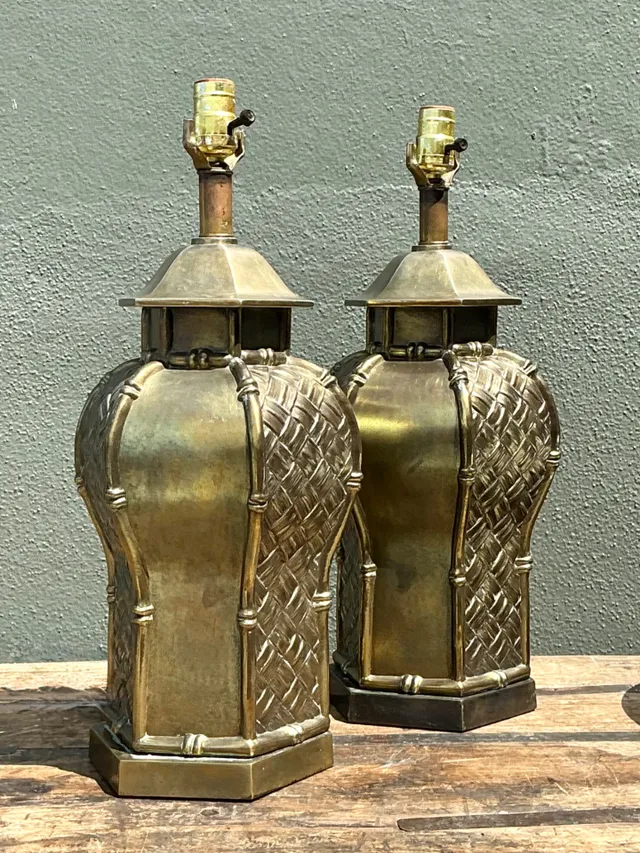 Vintage Brass Bamboo Motif Lamps - A Pair — additional photo 3