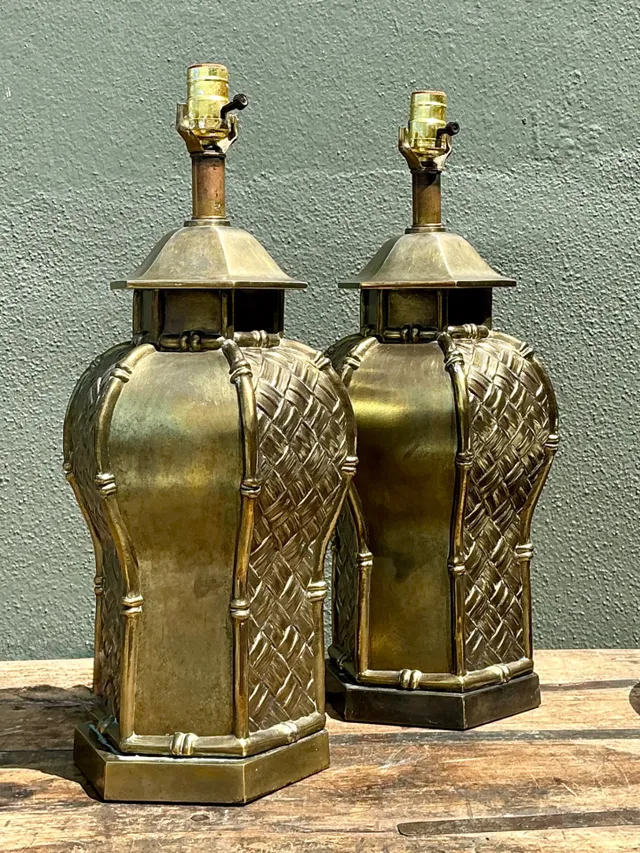 Vintage Brass Bamboo Motif Lamps - A Pair — additional photo 1