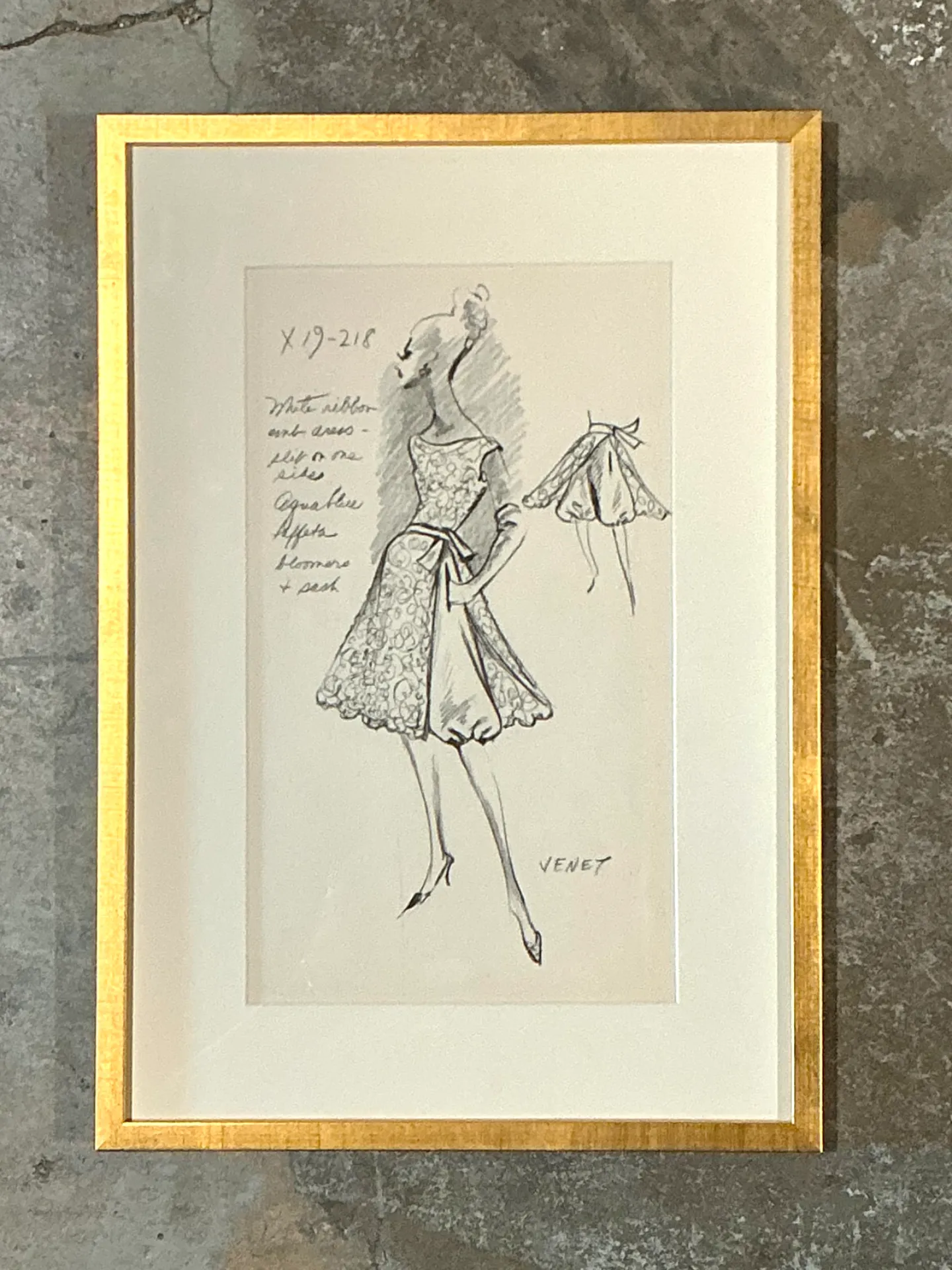 Vintage Framed Phillipe Venet Fashion Illustration — additional photo 8
