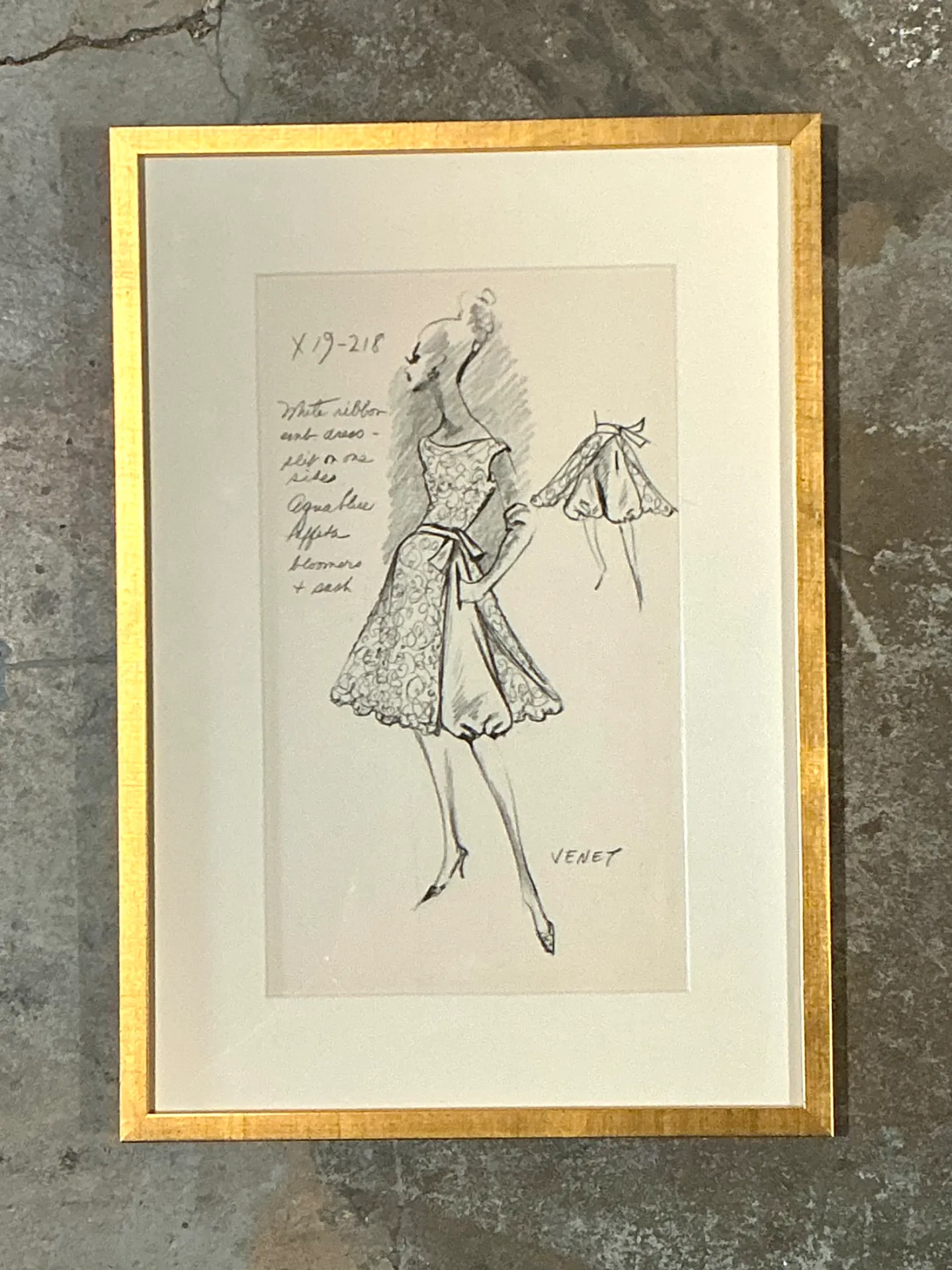 Vintage Framed Phillipe Venet Fashion Illustration — additional photo 5
