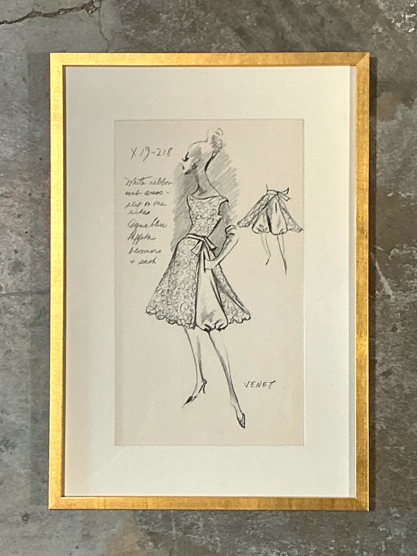 Vintage Framed Phillipe Venet Fashion Illustration — additional photo 4