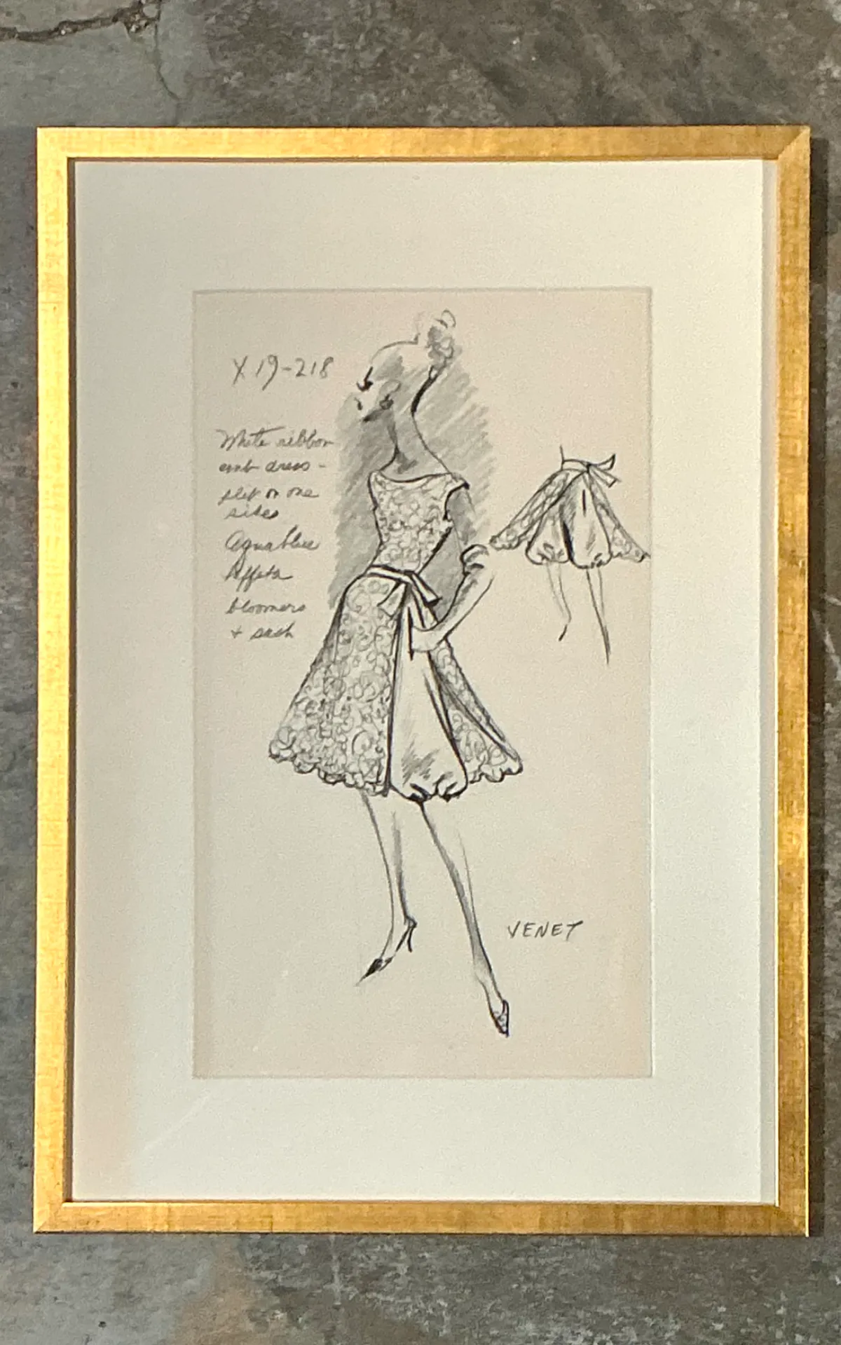 Vintage Framed Phillipe Venet Fashion Illustration — additional photo 4