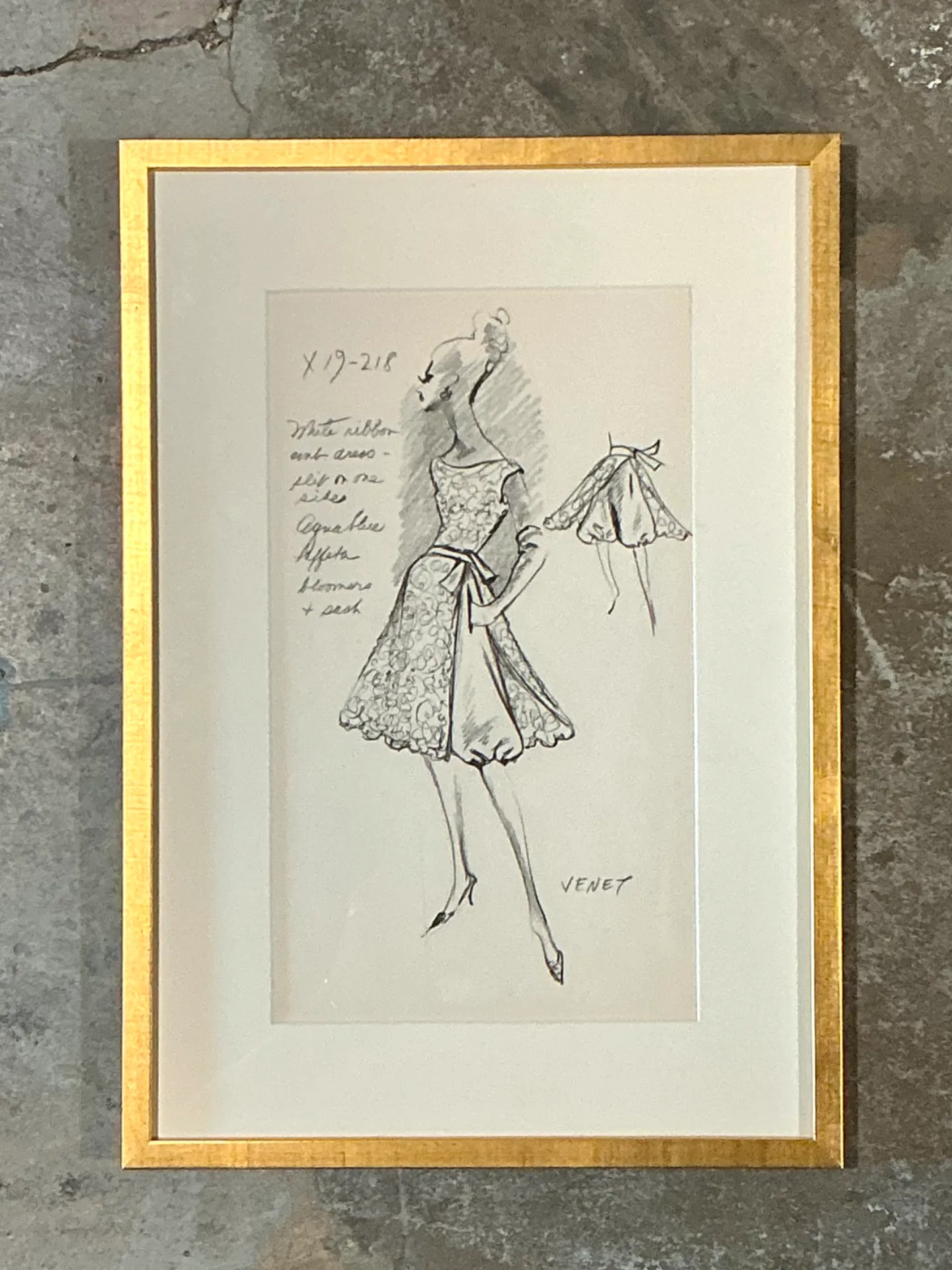 Vintage Framed Phillipe Venet Fashion Illustration — additional photo 3