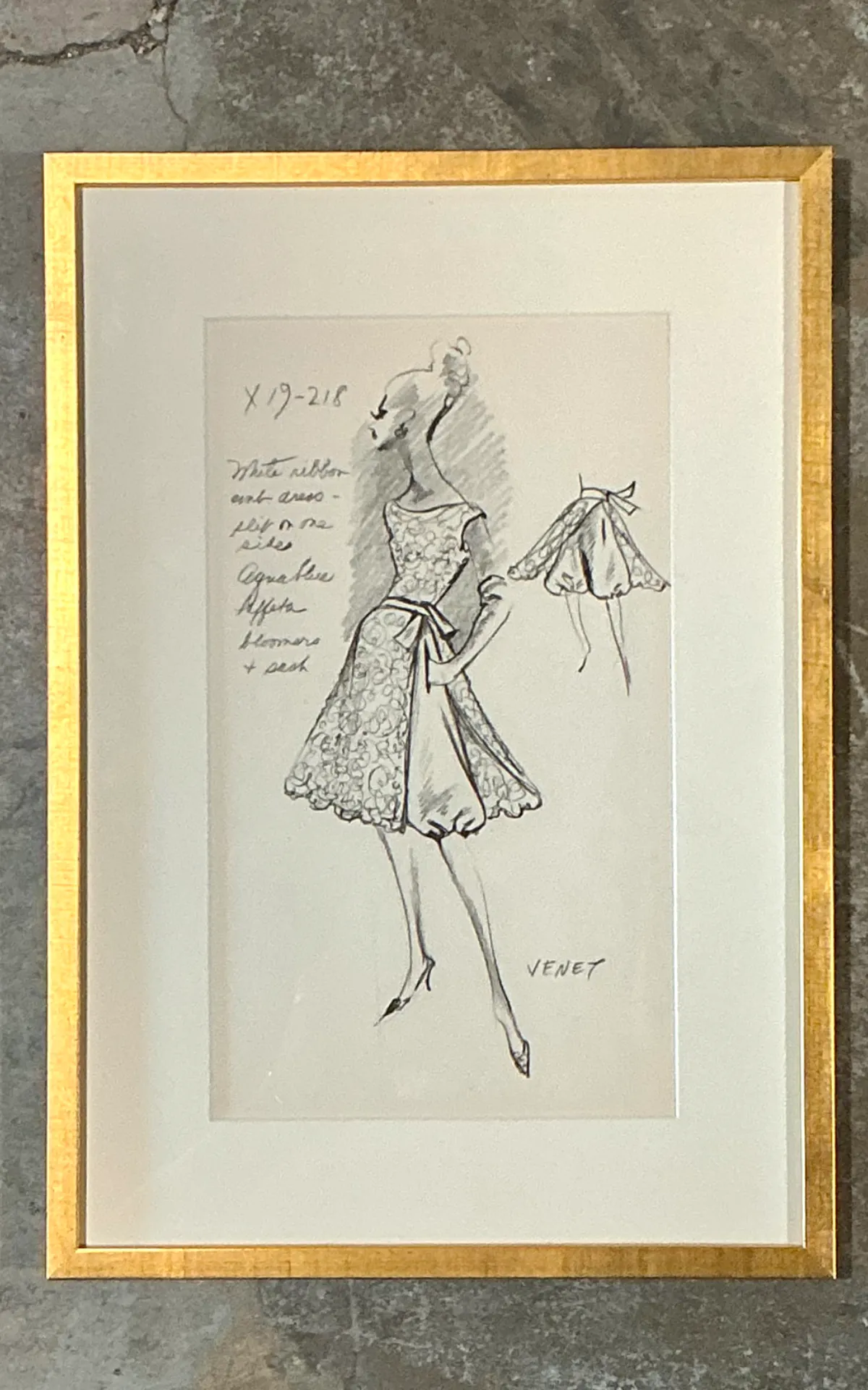 Vintage Framed Phillipe Venet Fashion Illustration — additional photo 3