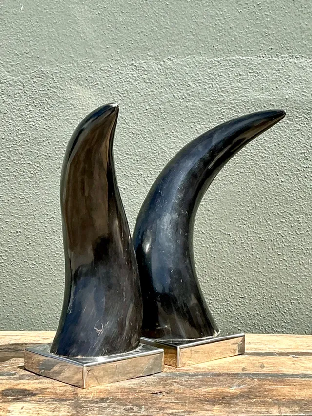 Vintage Natural Horns On Chrome Plinths - A Pair — additional photo 1
