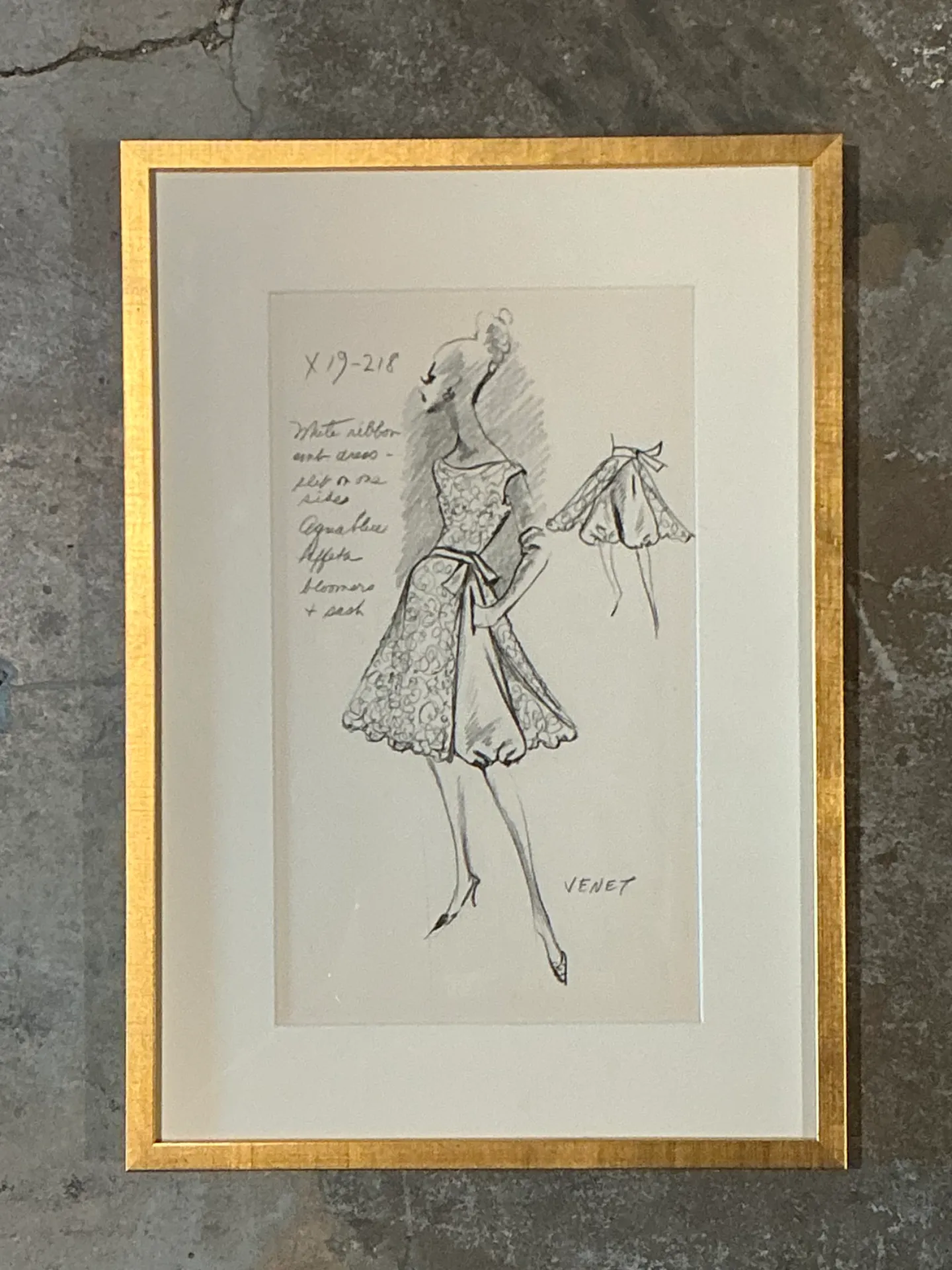 Vintage Framed Phillipe Venet Fashion Illustration — additional photo 2