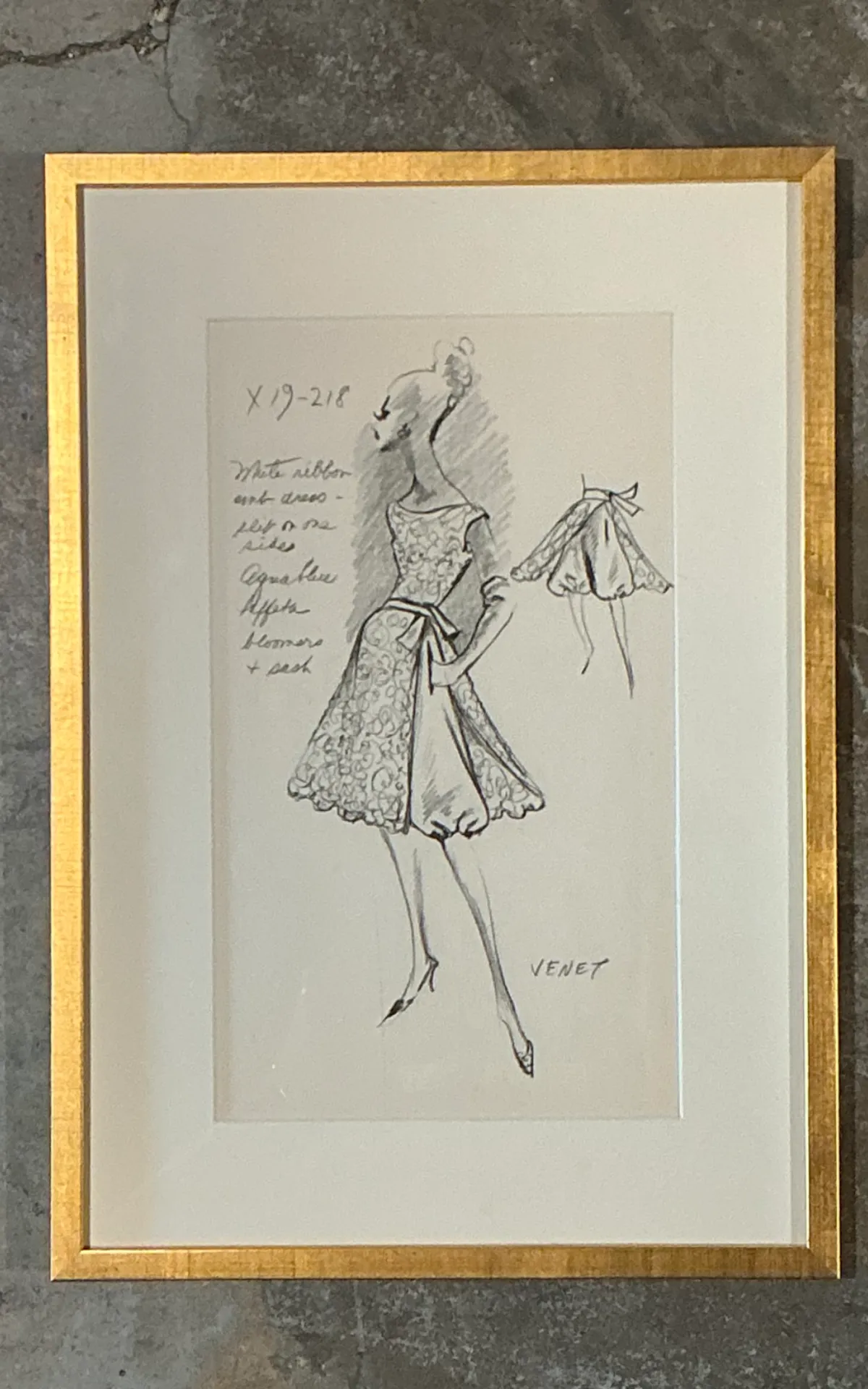 Vintage Framed Phillipe Venet Fashion Illustration — additional photo 2