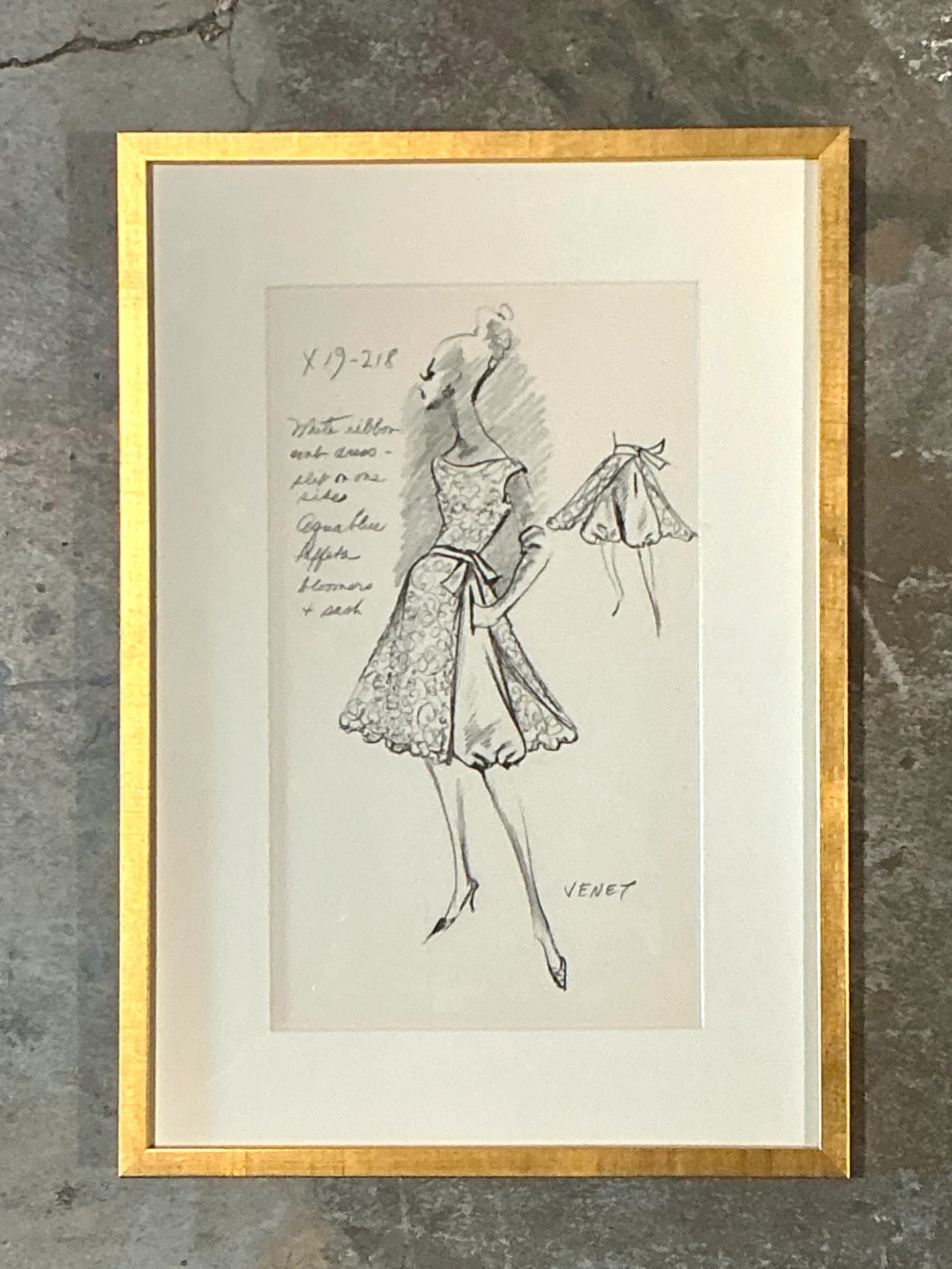Vintage Framed Phillipe Venet Fashion Illustration — additional photo 1
