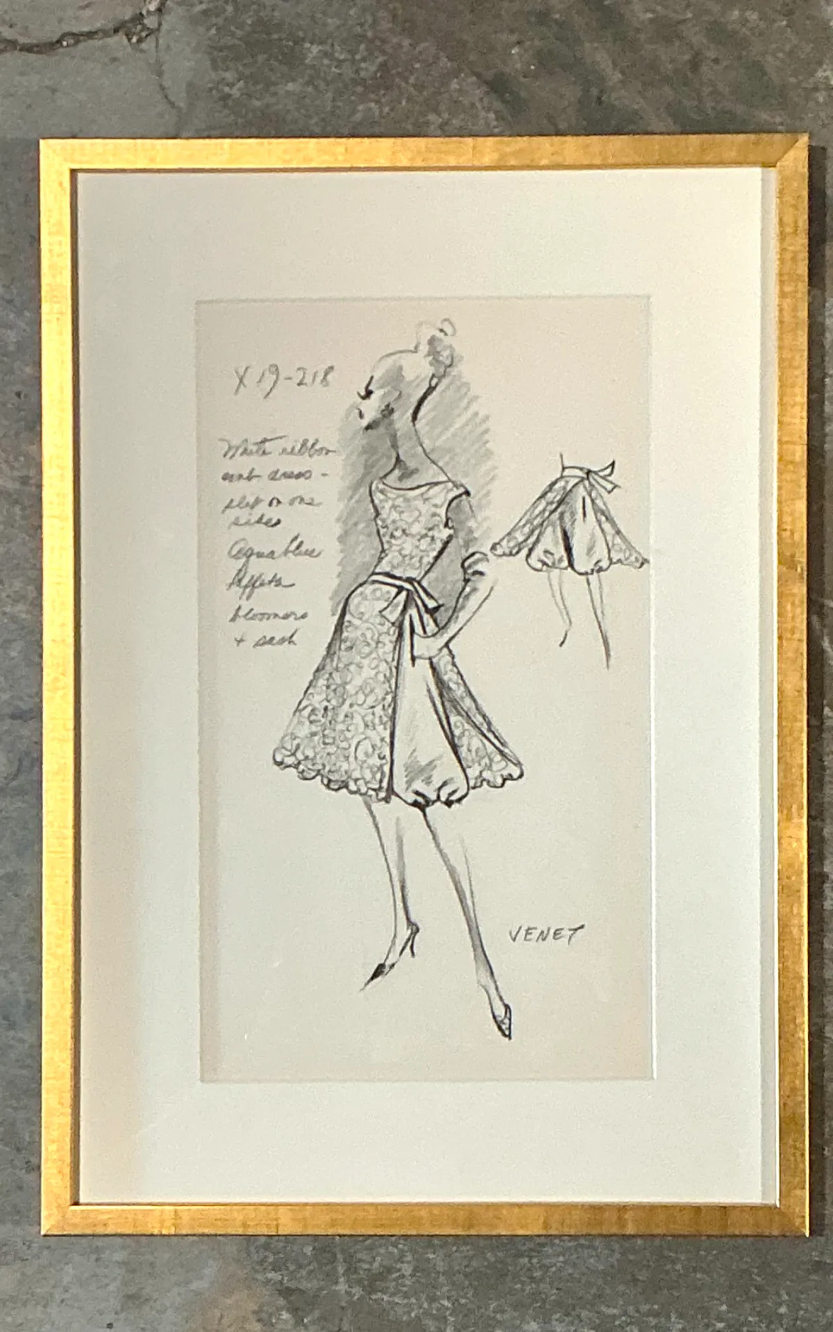 Vintage Framed Phillipe Venet Fashion Illustration