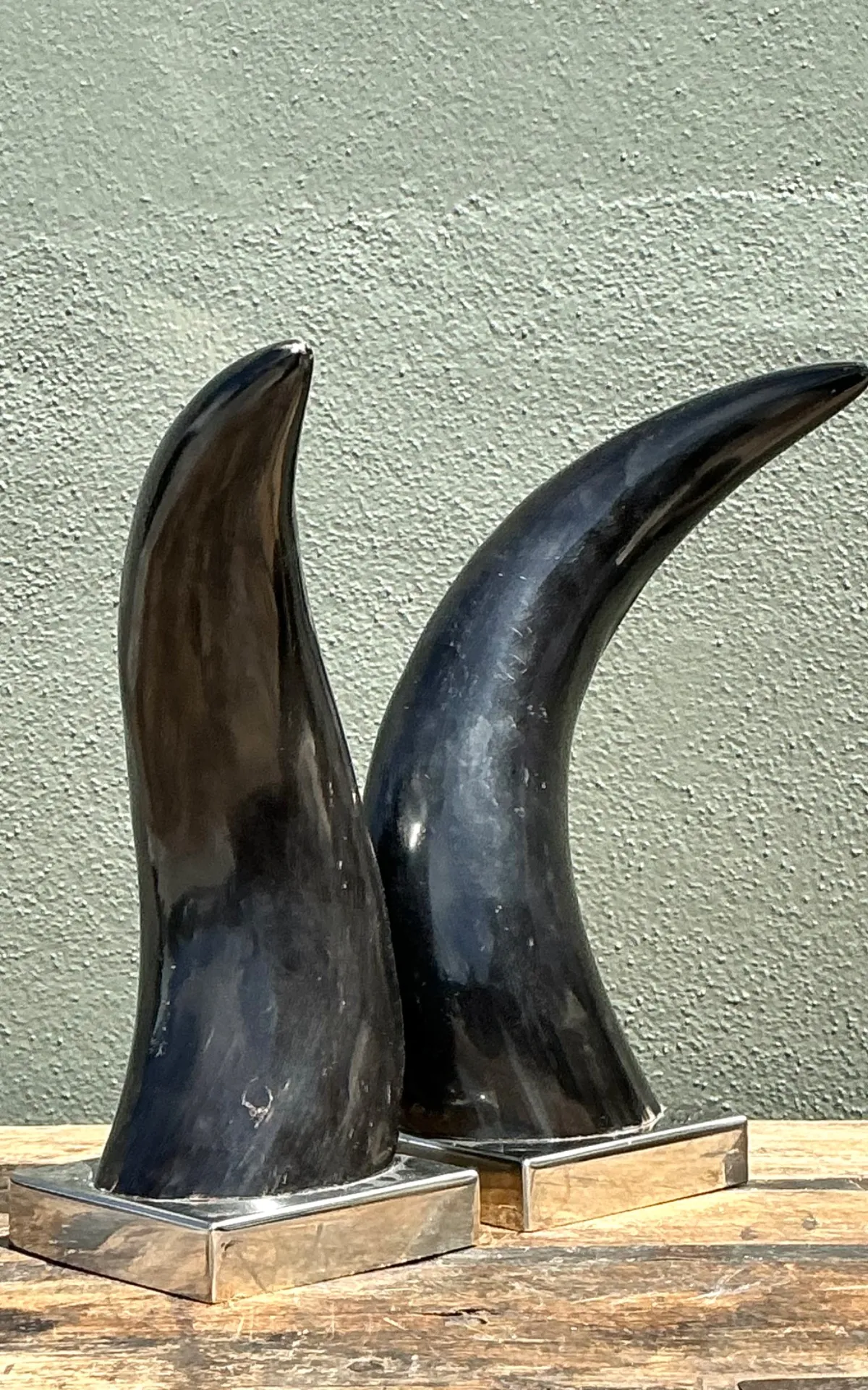 Vintage Natural Horns On Chrome Plinths - A Pair — additional photo 3