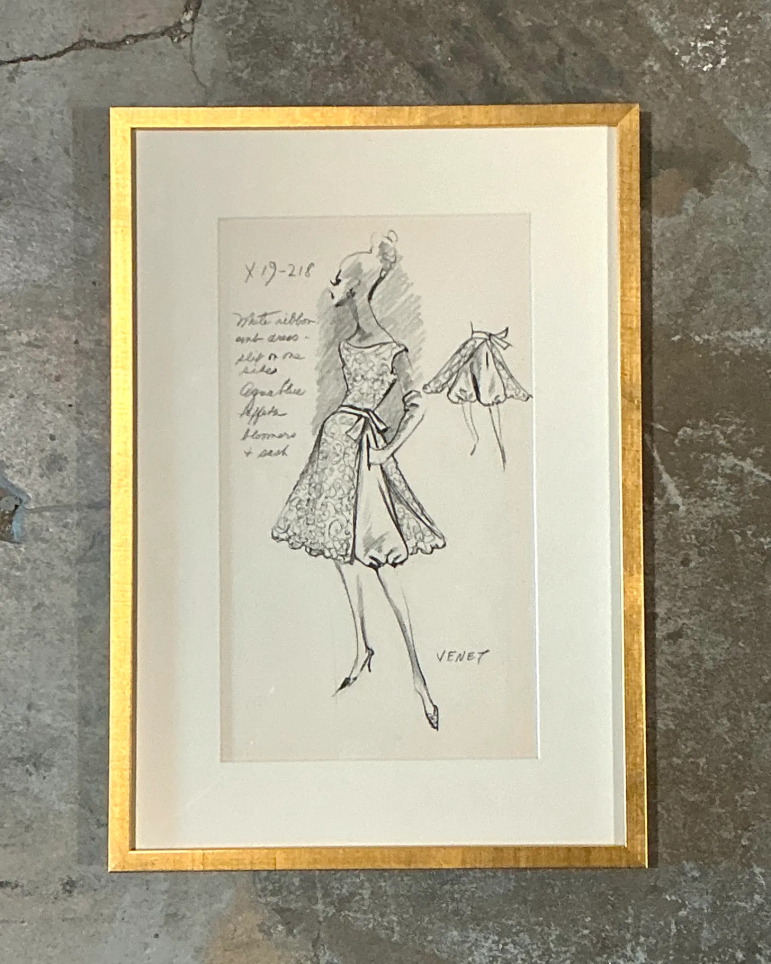 Vintage Framed Phillipe Venet Fashion Illustration — additional photo 6