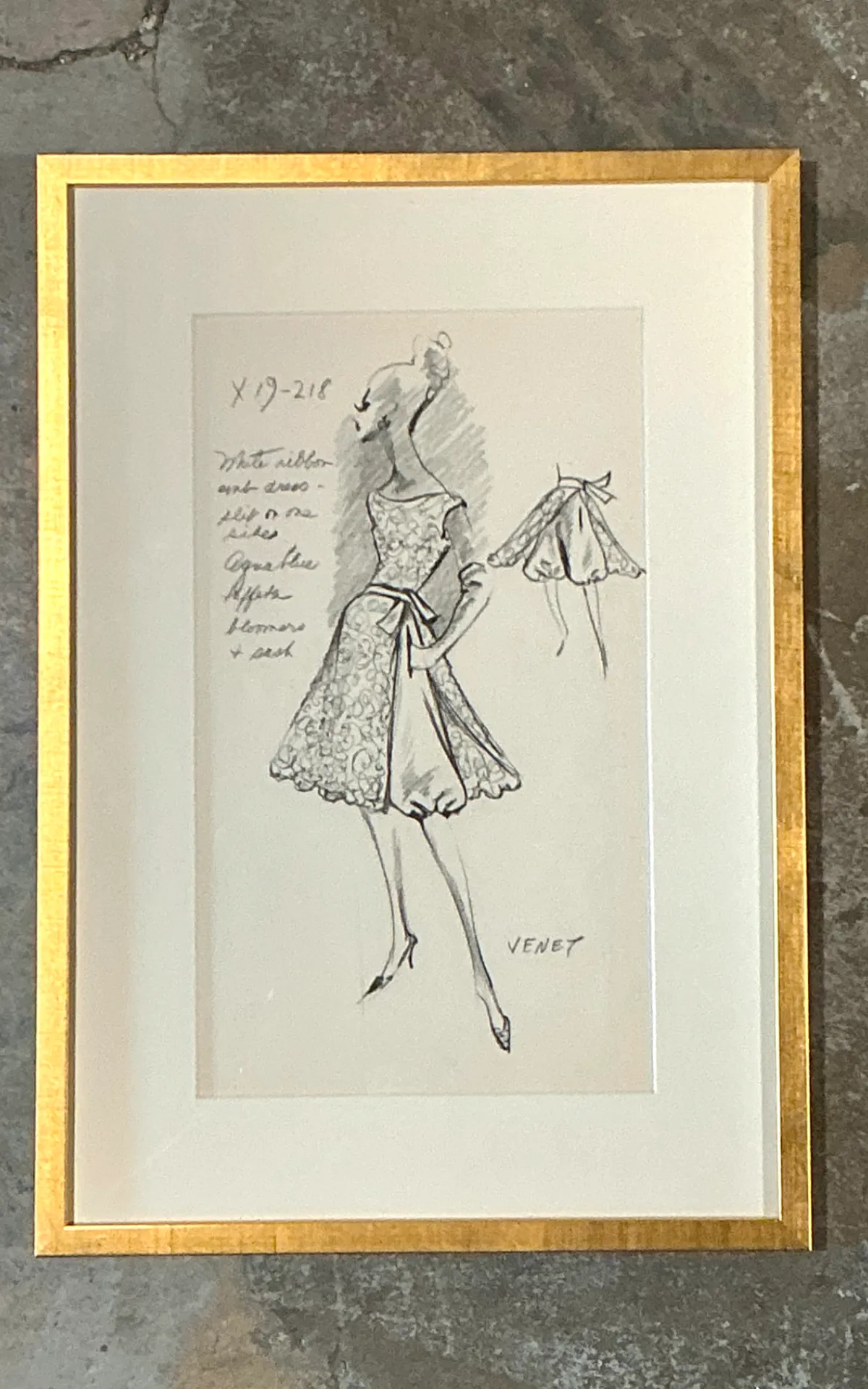 Vintage Framed Phillipe Venet Fashion Illustration — additional photo 6