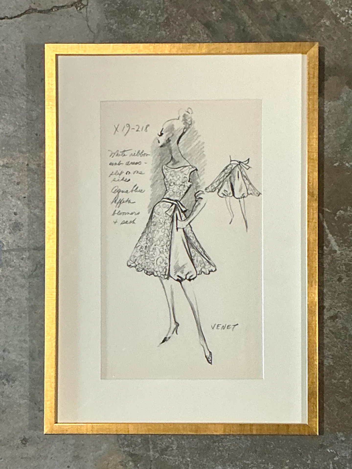 Vintage Framed Phillipe Venet Fashion Illustration — additional photo 7