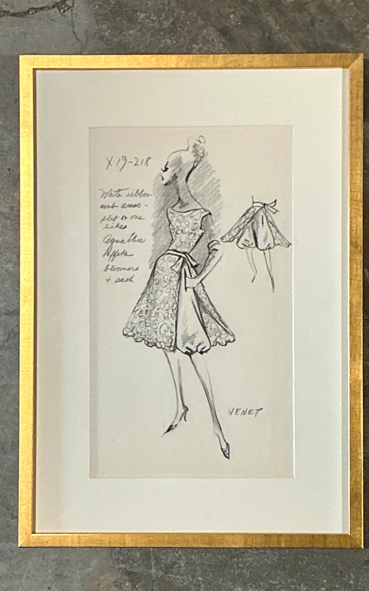 Vintage Framed Phillipe Venet Fashion Illustration — additional photo 7