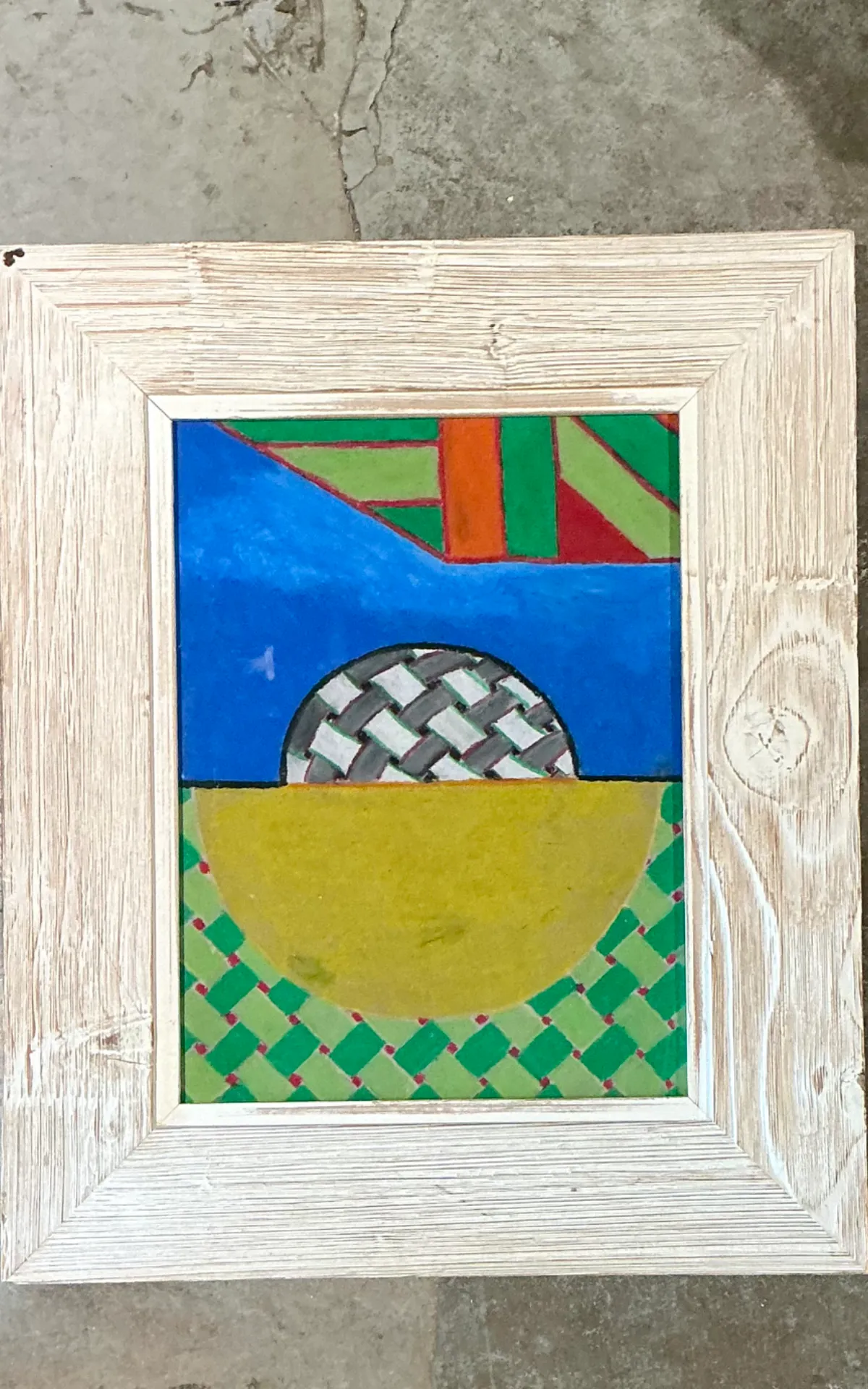 Vintage Geometric Abstract Oil Crayon Drawing