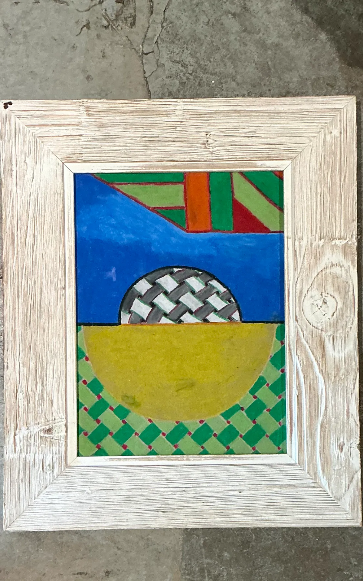 Vintage Geometric Abstract Oil Crayon Drawing — additional photo 2