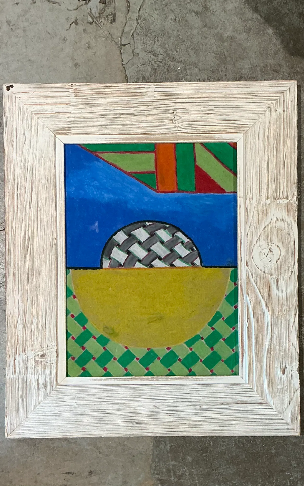 Vintage Geometric Abstract Oil Crayon Drawing — additional photo 3