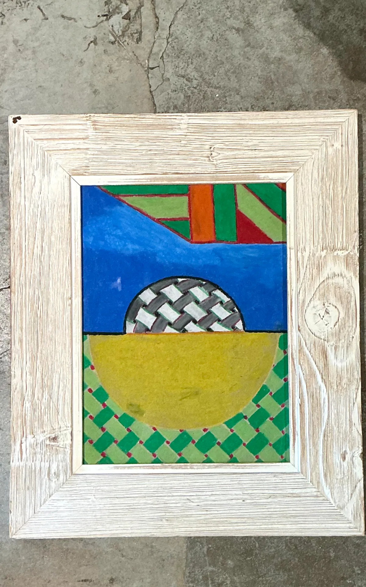 Vintage Geometric Abstract Oil Crayon Drawing — additional photo 4