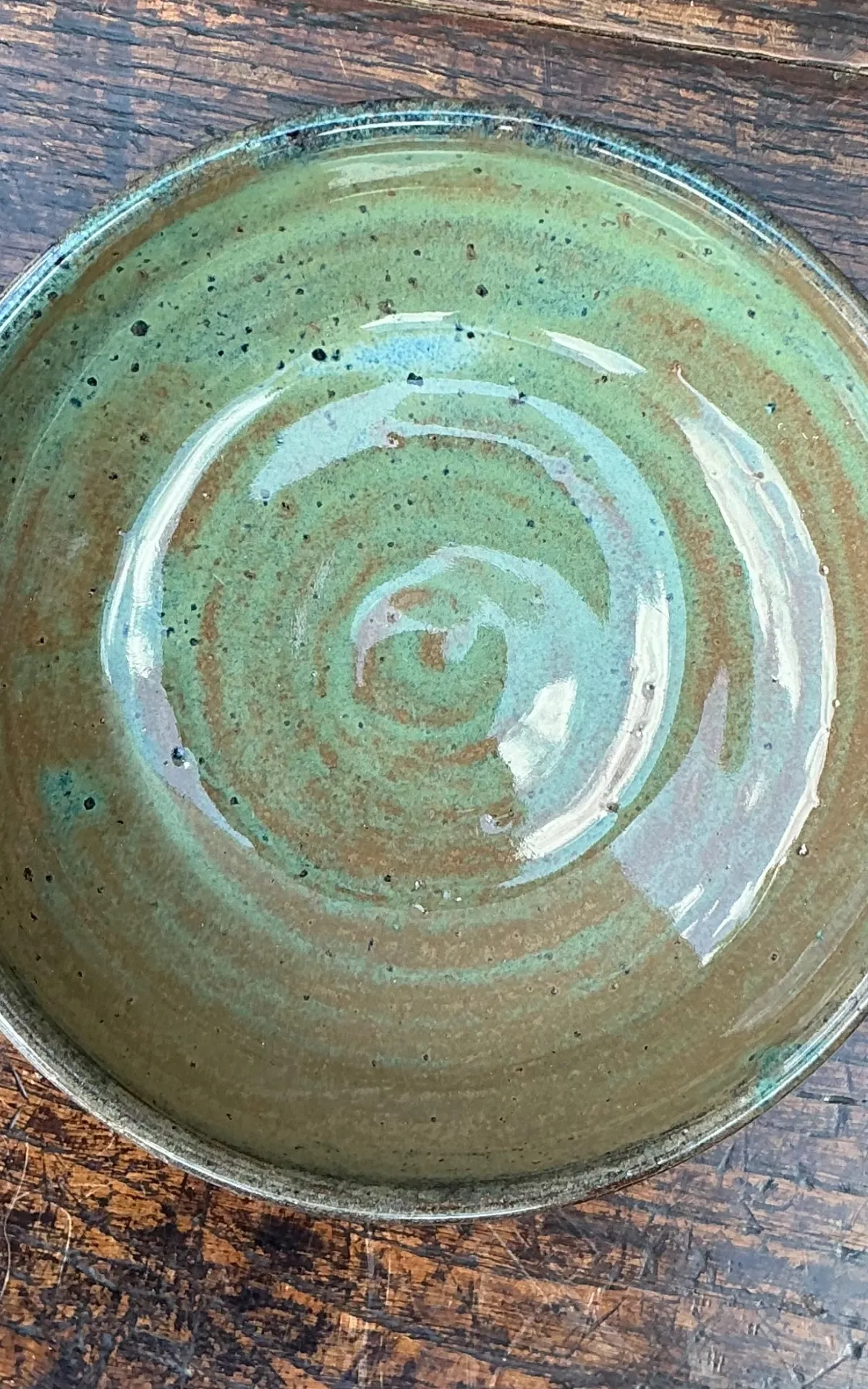 Handcrafted Speckled Green Ceramic Bowl — additional photo 4