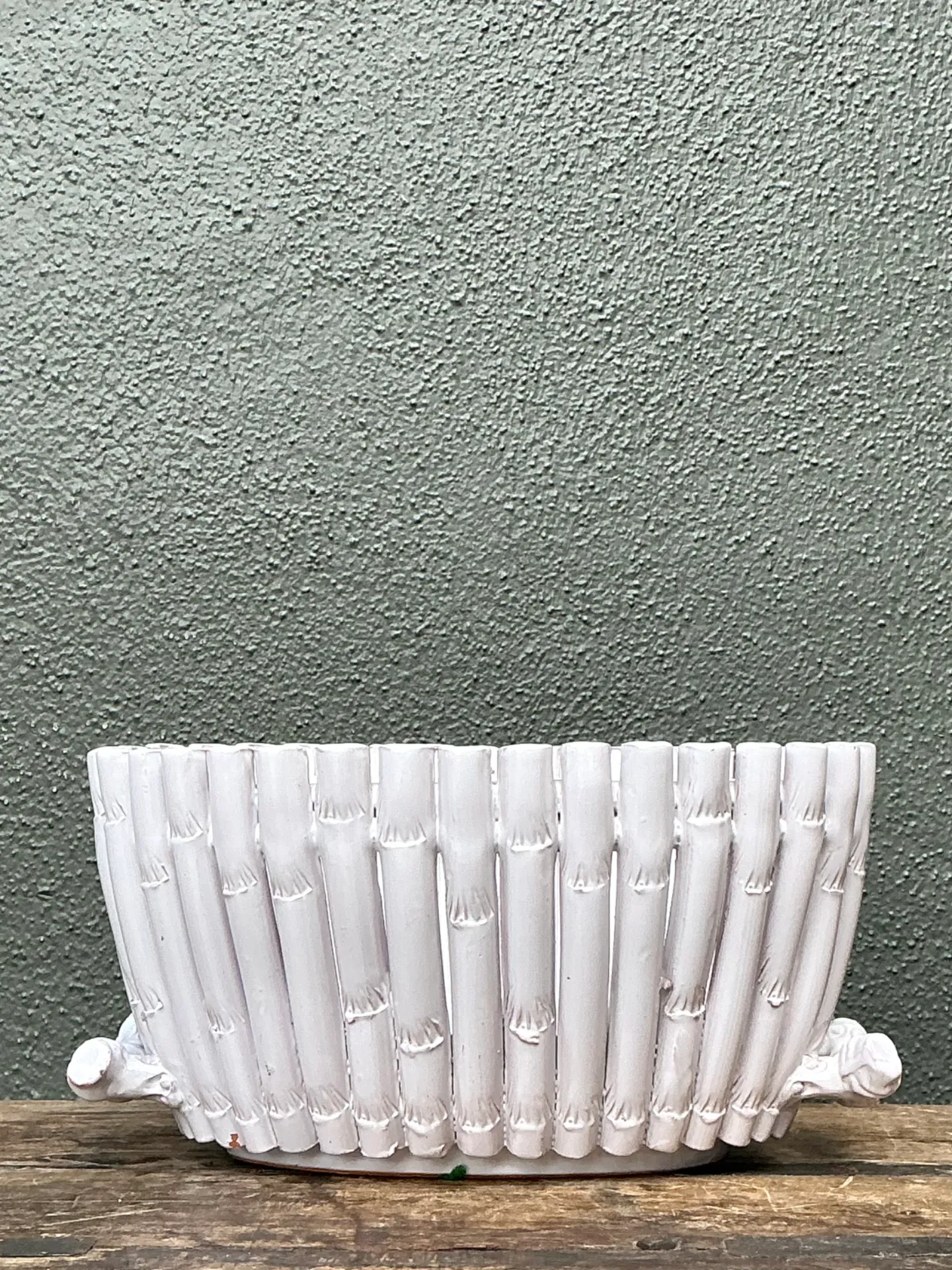 Vintage White Ceramic Bamboo Basket — additional photo 7