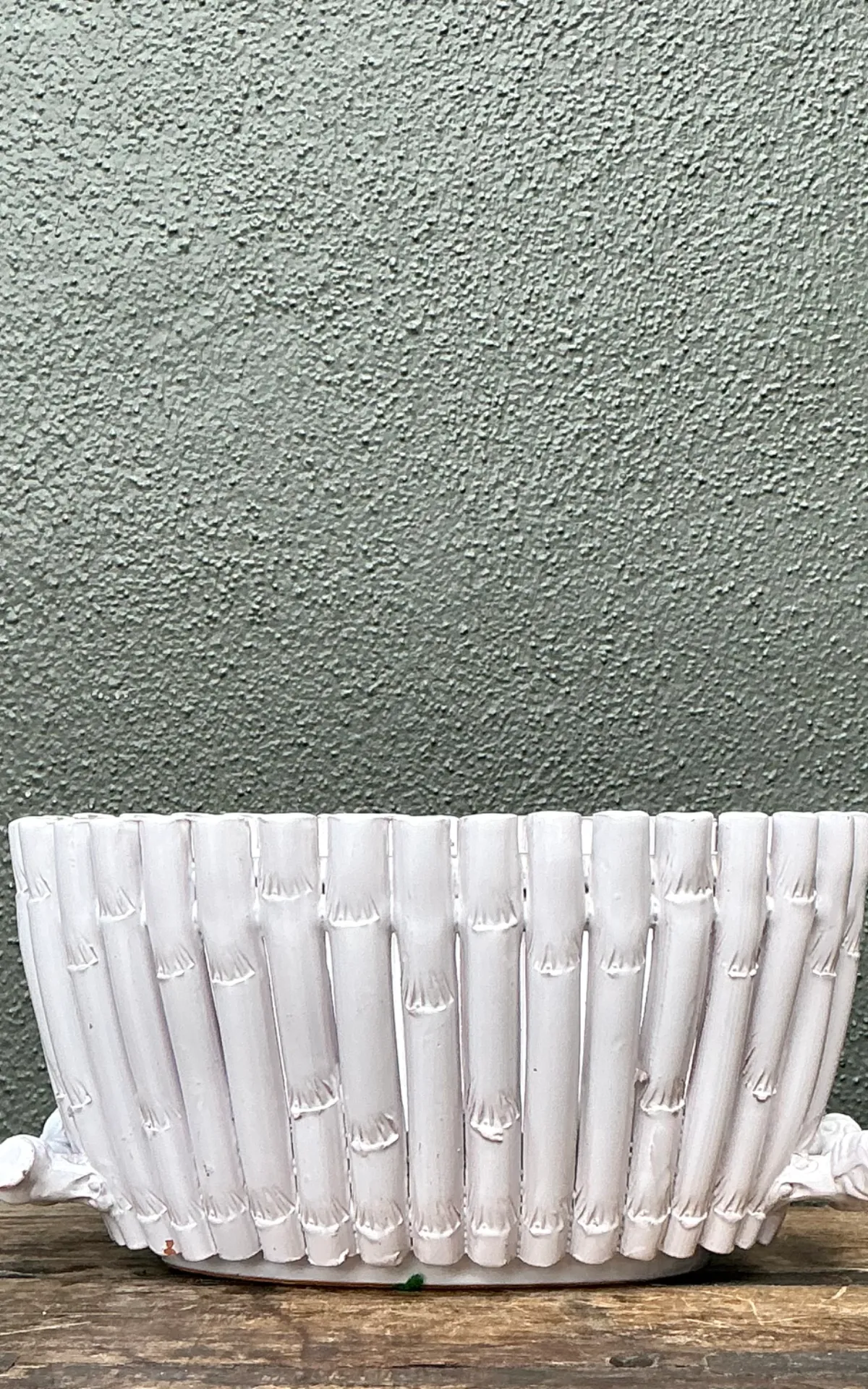 Vintage White Ceramic Bamboo Basket — additional photo 7