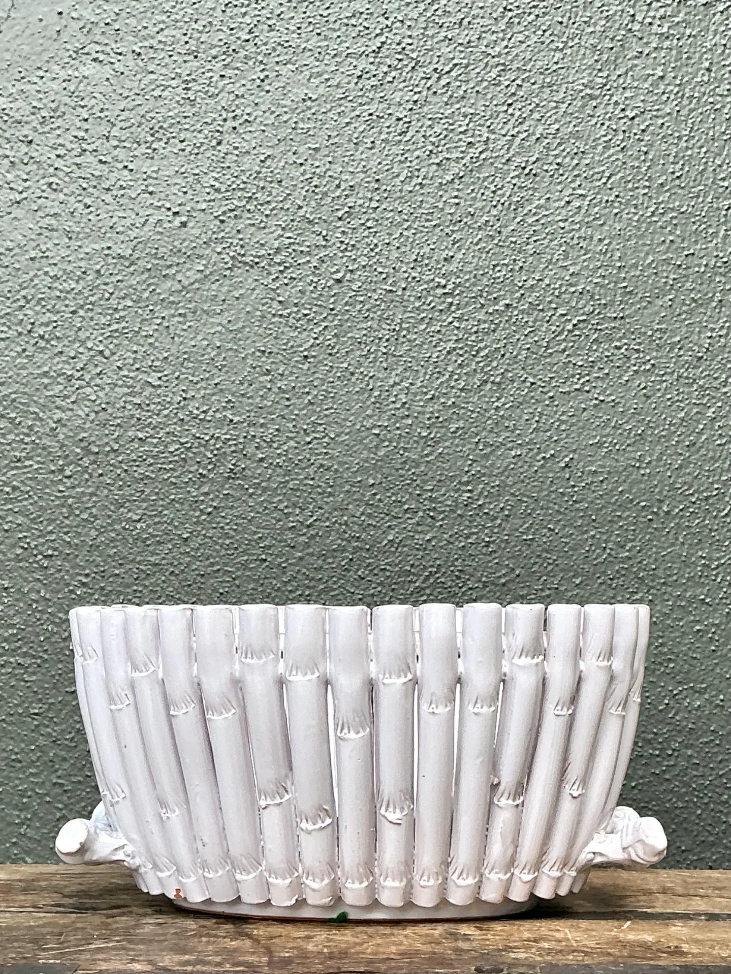 Vintage White Ceramic Bamboo Basket — additional photo 6
