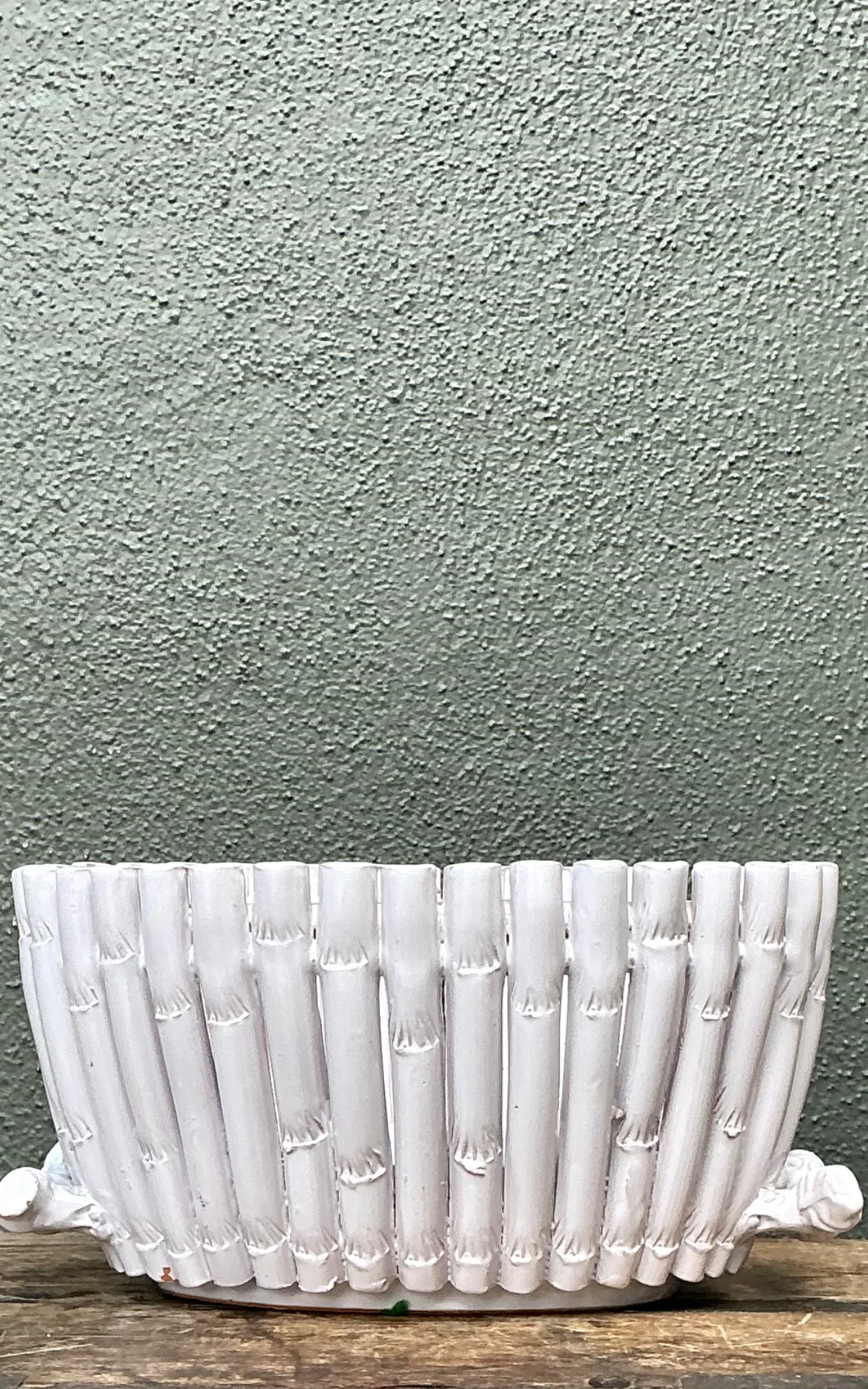 Vintage White Ceramic Bamboo Basket — additional photo 6