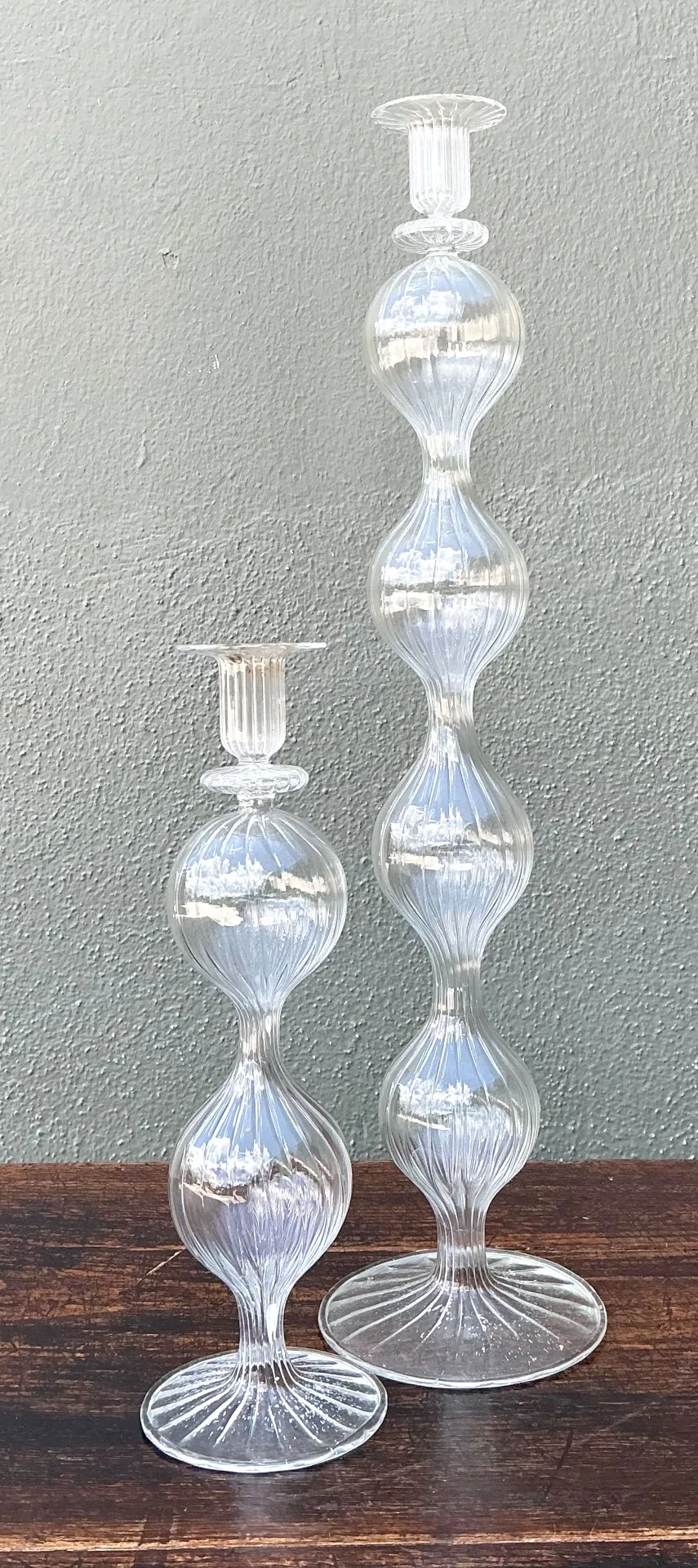 Vintage Ribbed Glass Candlestick Set — additional photo 6