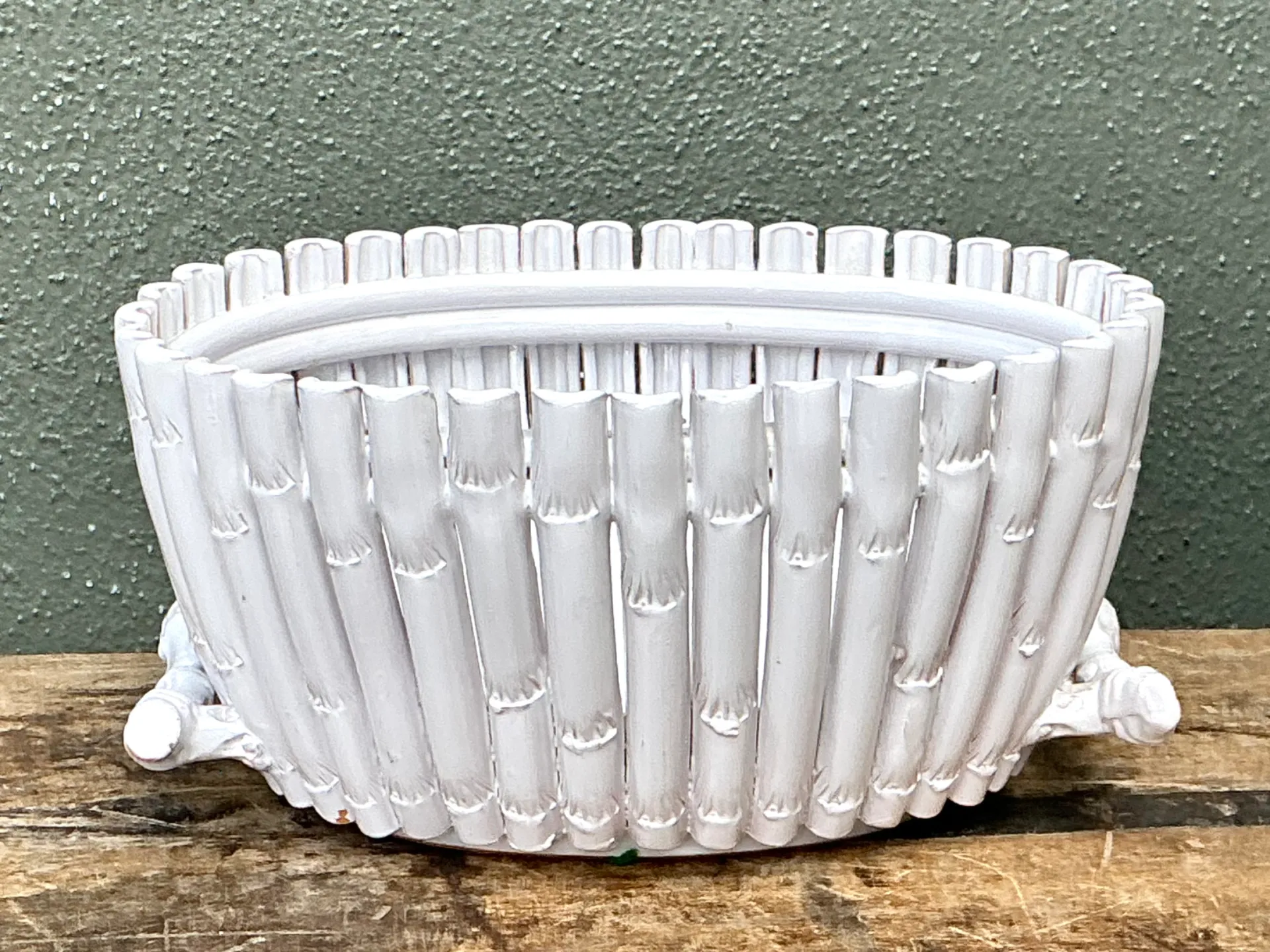 Vintage White Ceramic Bamboo Basket — additional photo 2