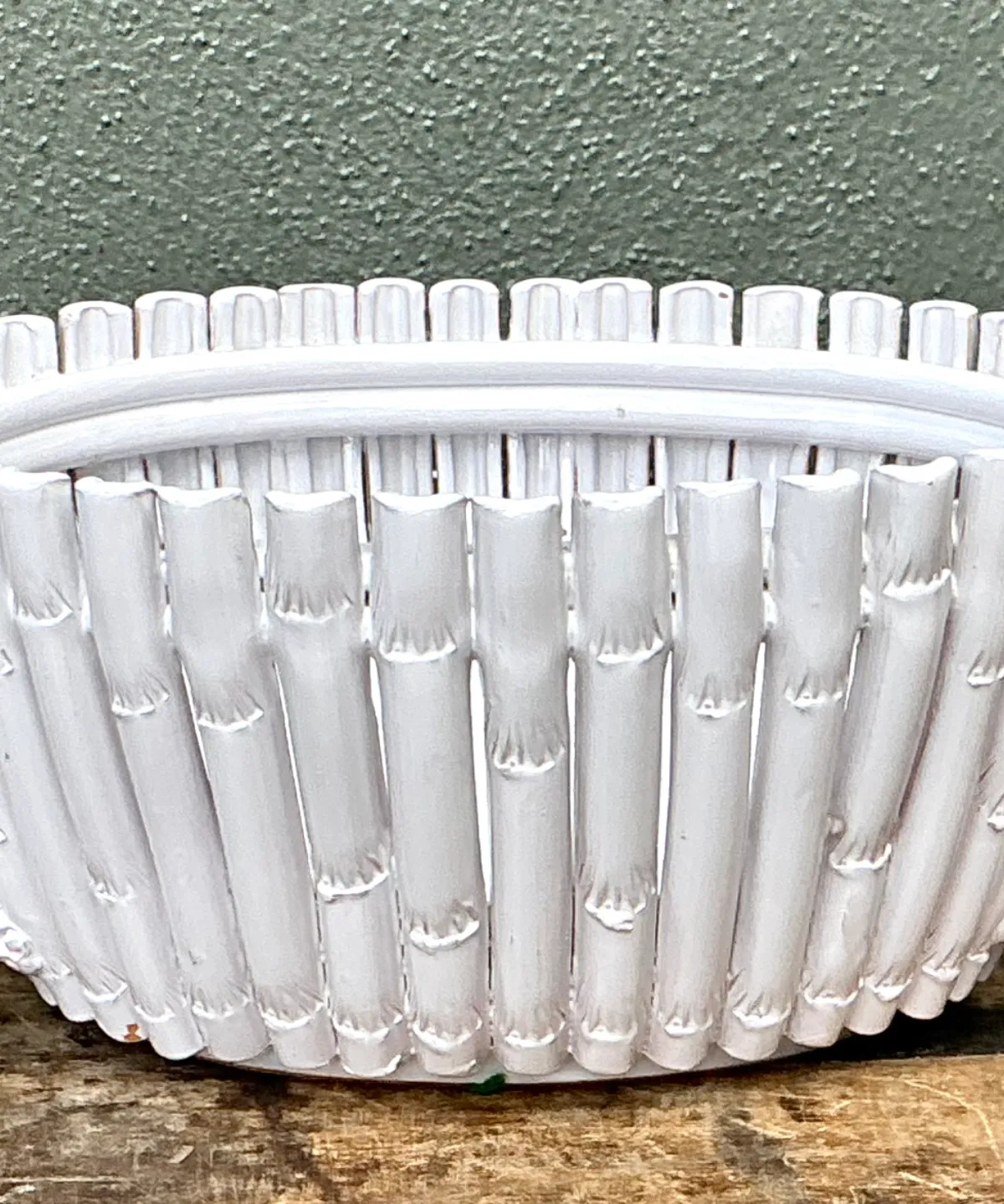 Vintage White Ceramic Bamboo Basket — additional photo 2