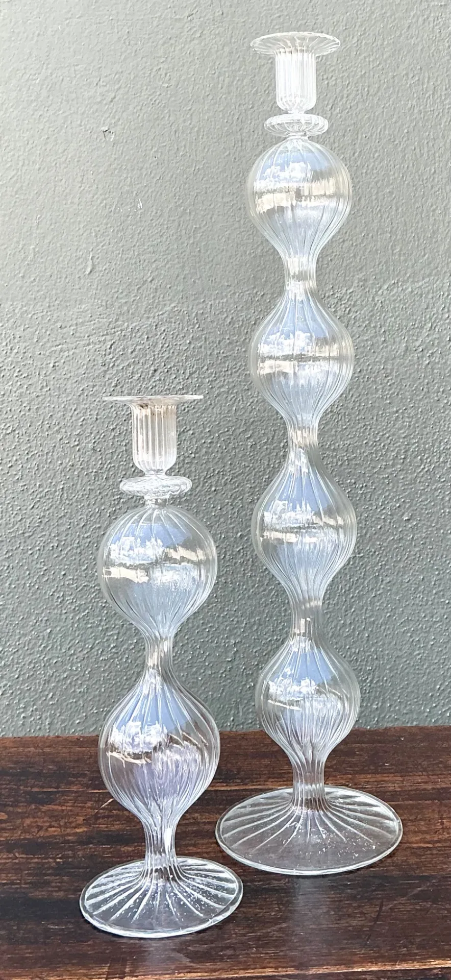 Vintage Ribbed Glass Candlestick Set — additional photo 3