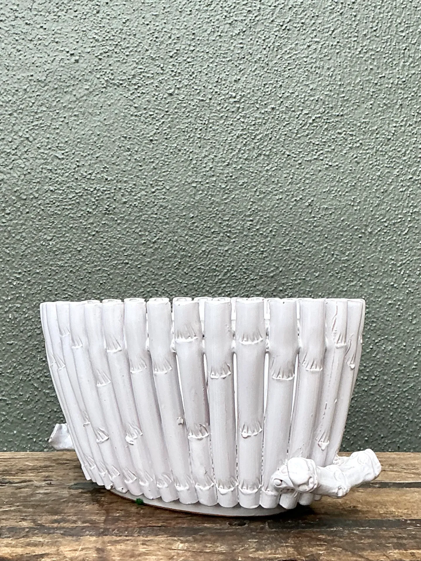 Vintage White Ceramic Bamboo Basket — additional photo 5